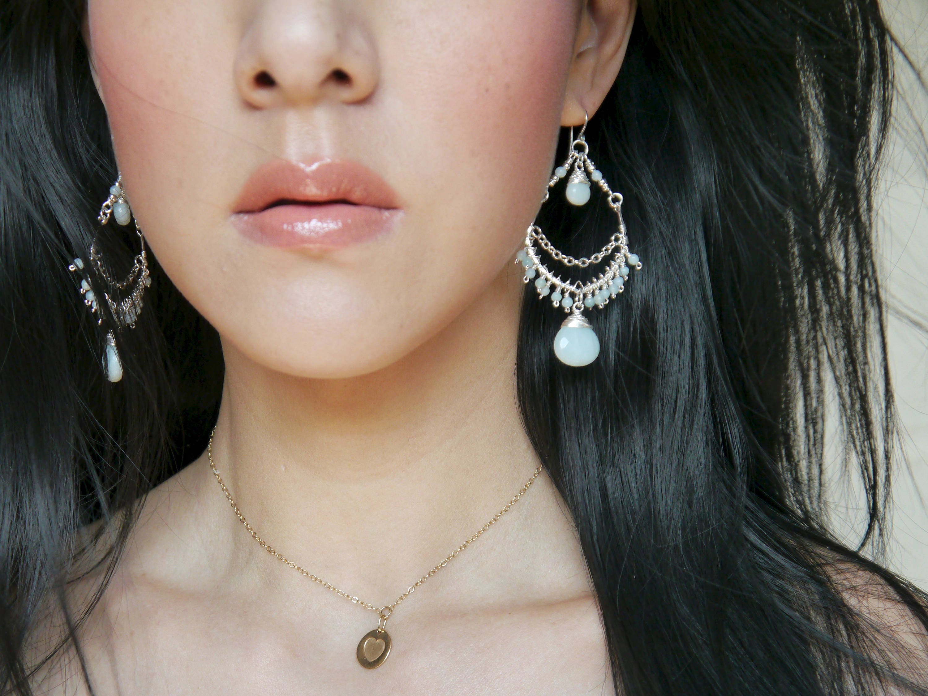 Amazonite Chandelier Gemstone Earrings, Sterling Silver Bohemian Style