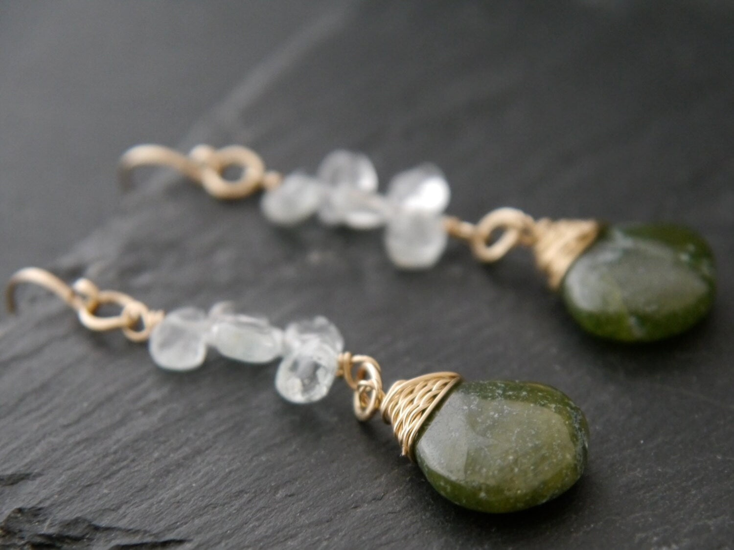 Aquamarine Floral Teardrop Dangle Gemstone Earrings, 14K Gold Filled  Nature Inspired