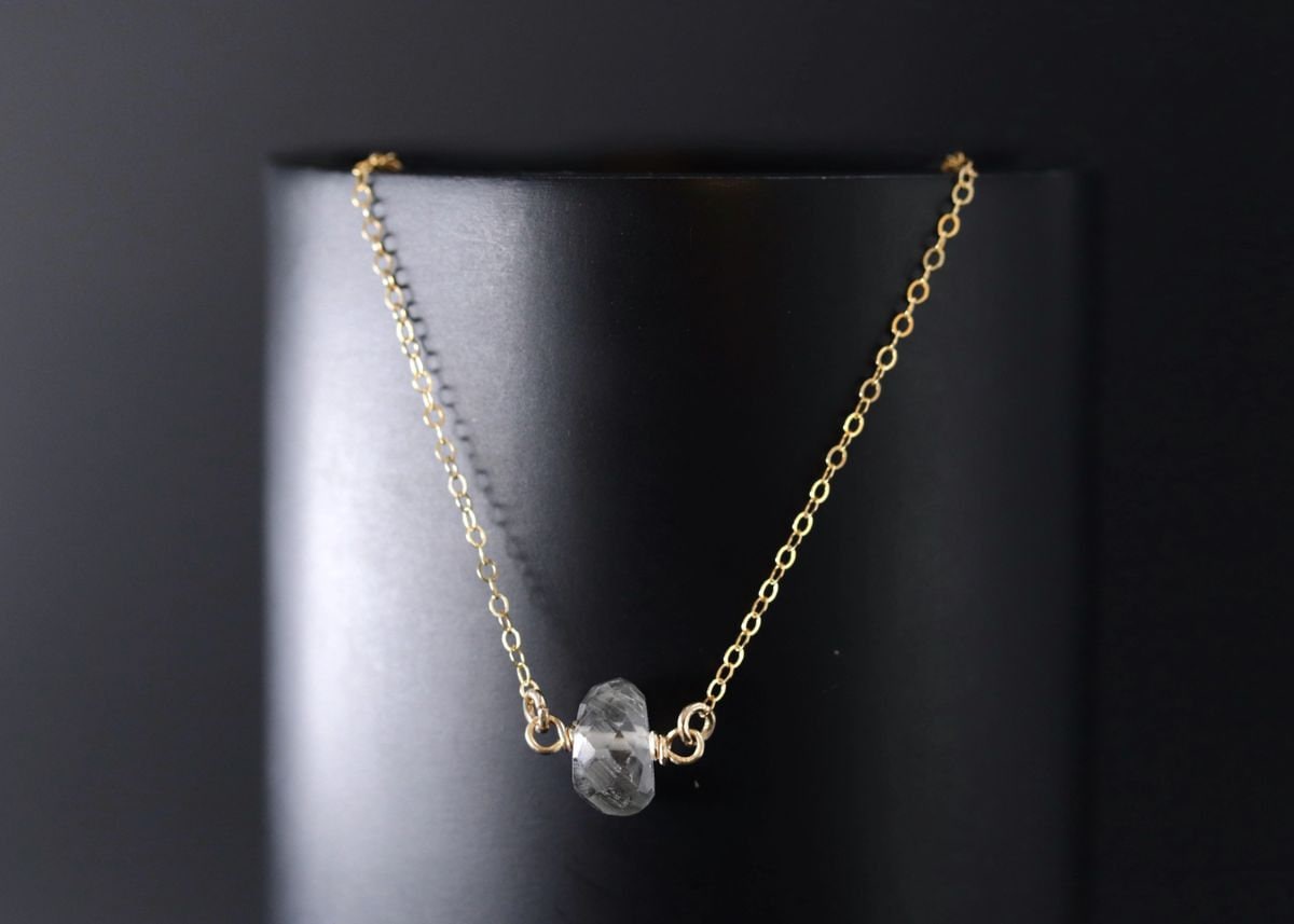 Green Amethyst Pendant Gemstone Necklace, 14K Gold Filled Minimalist Jewelry