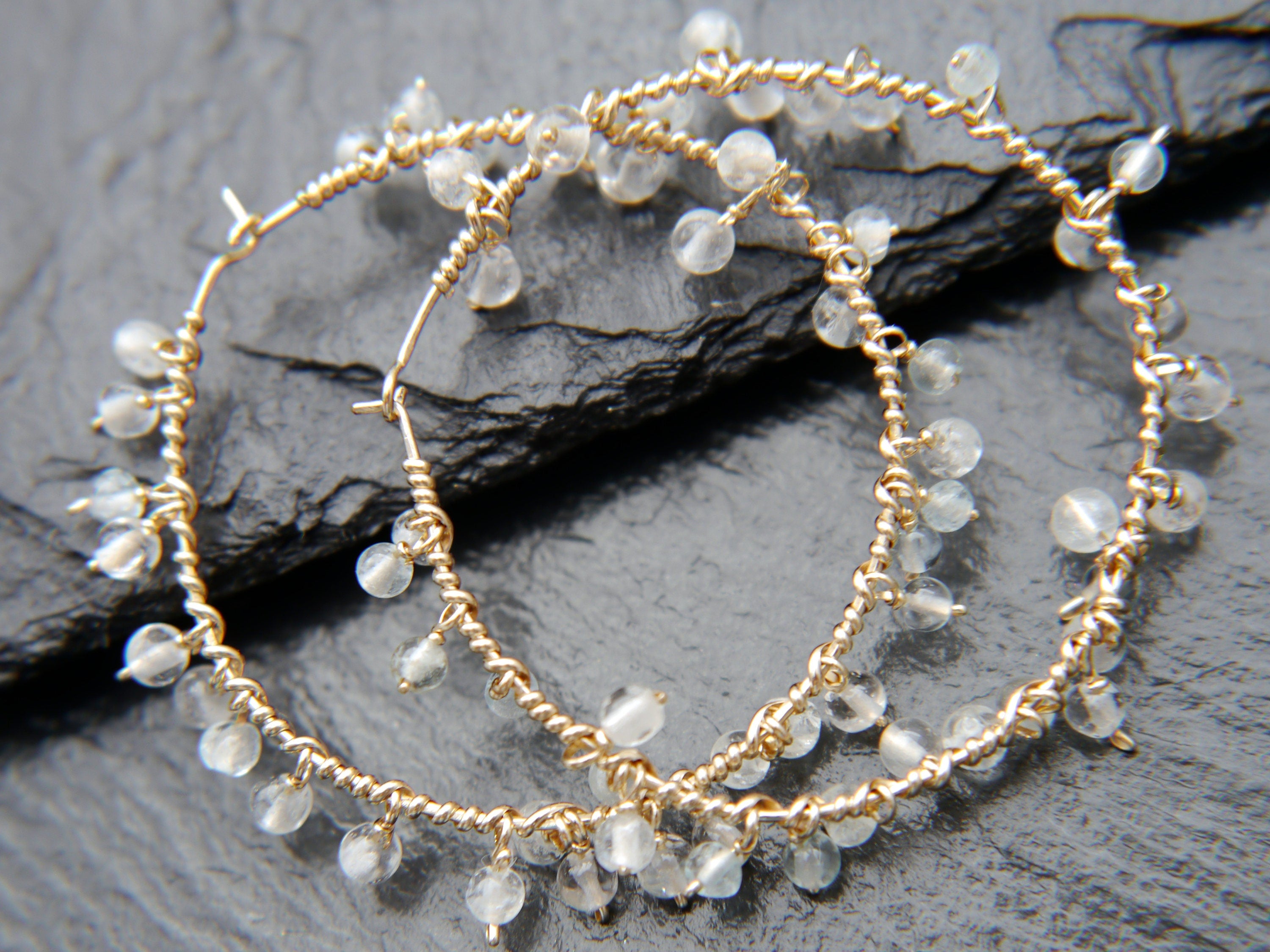 Aquamarine Floral Hoop Gemstone Earrings, 14K Gold Filled Something Blue