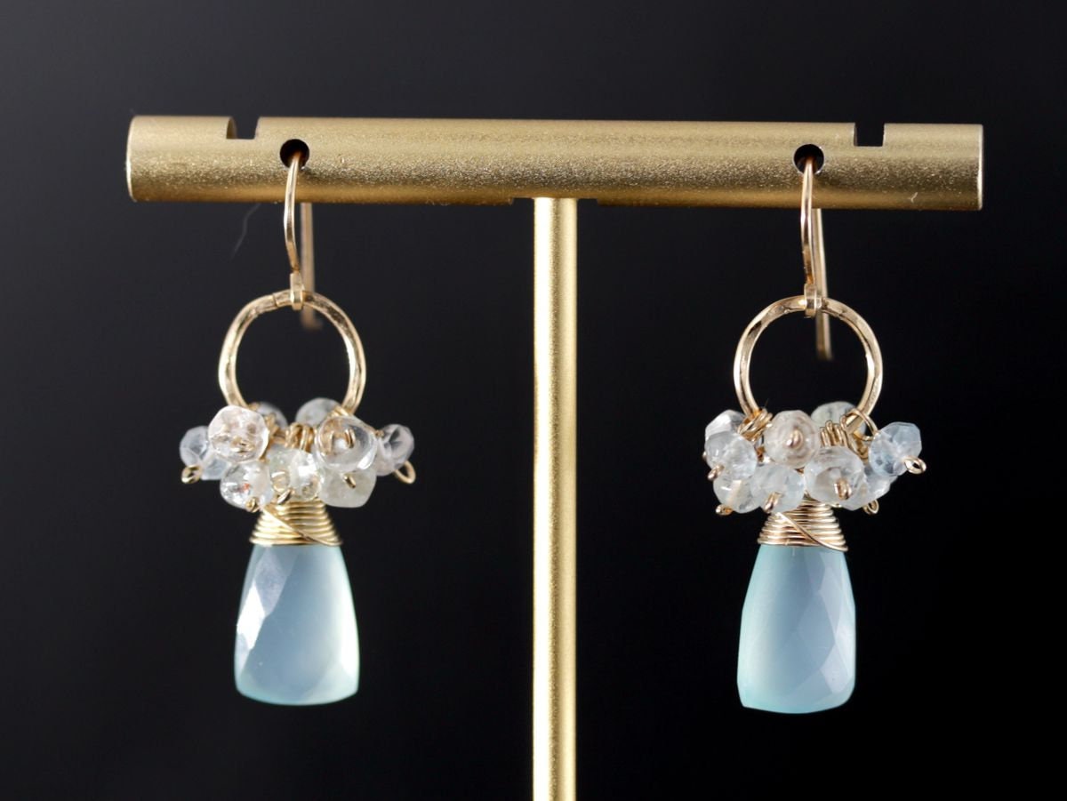 Labradorite Opal Cluster Gemstone Earrings, 14K Gold Filled Bohemian Wedding