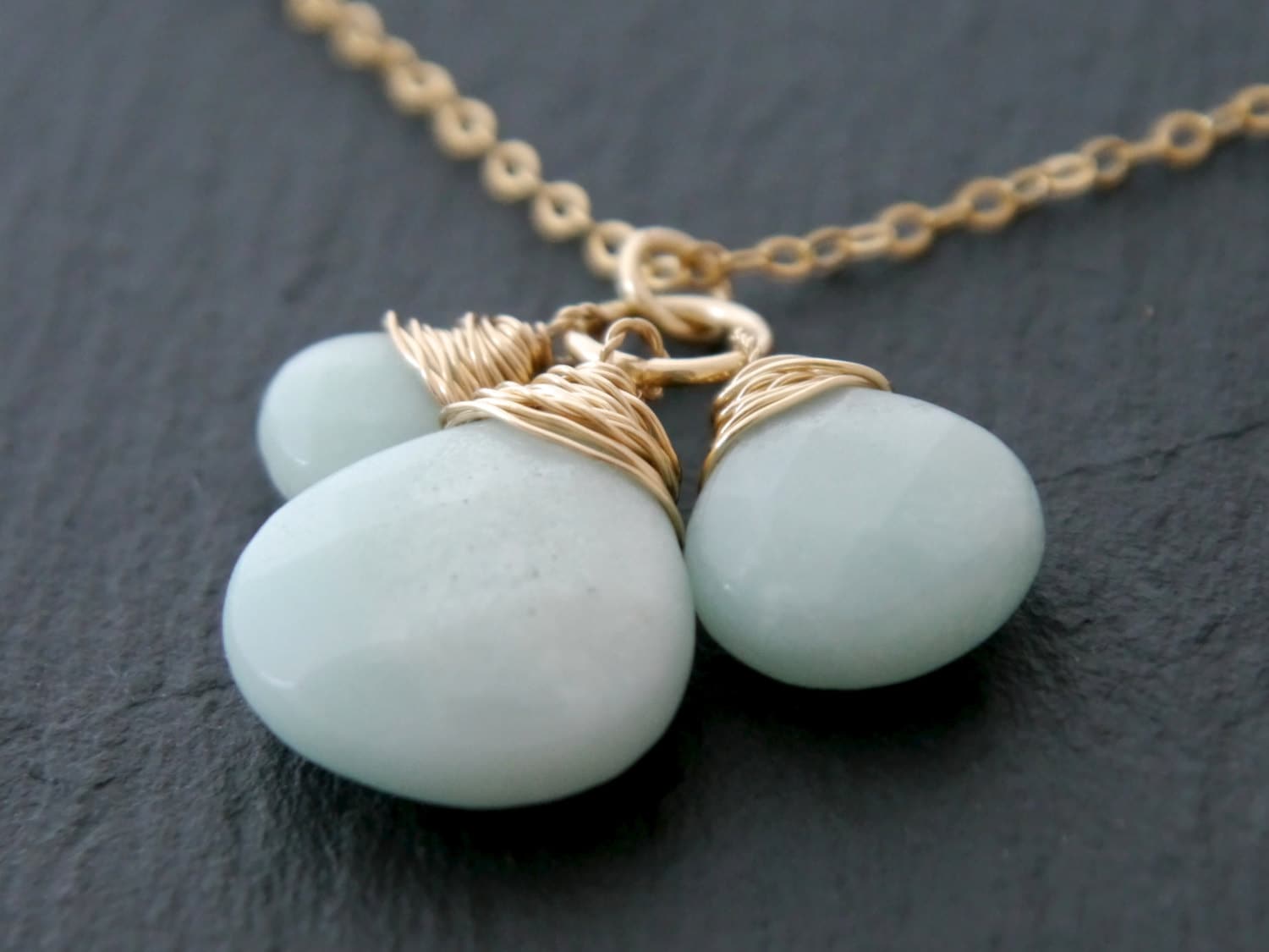 Amazonite Briolette Pendant Necklace Gold Filled Minimalist Style