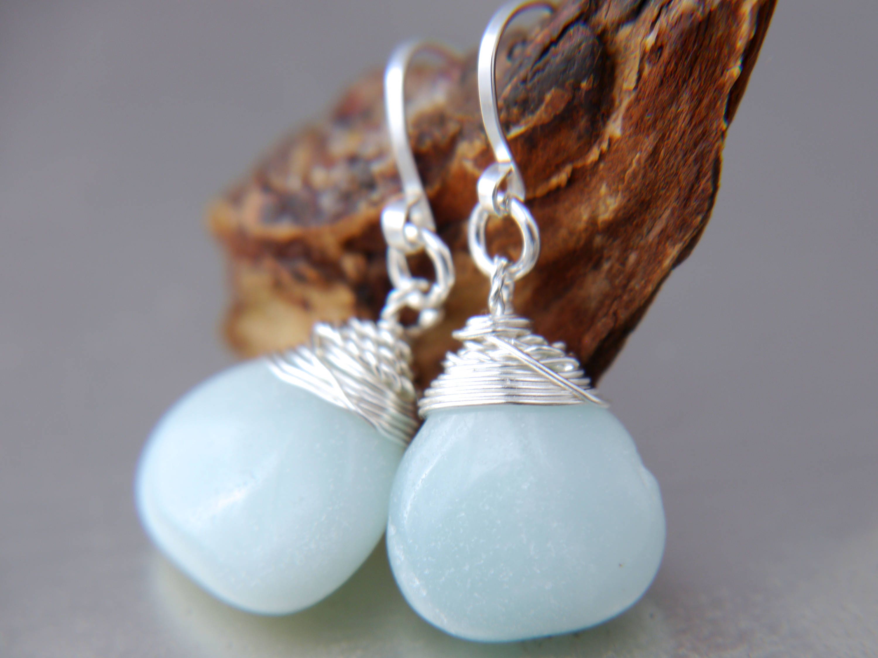 Amazonite Teardrop Gemstone Earrings, Sterling Silver Something Blue