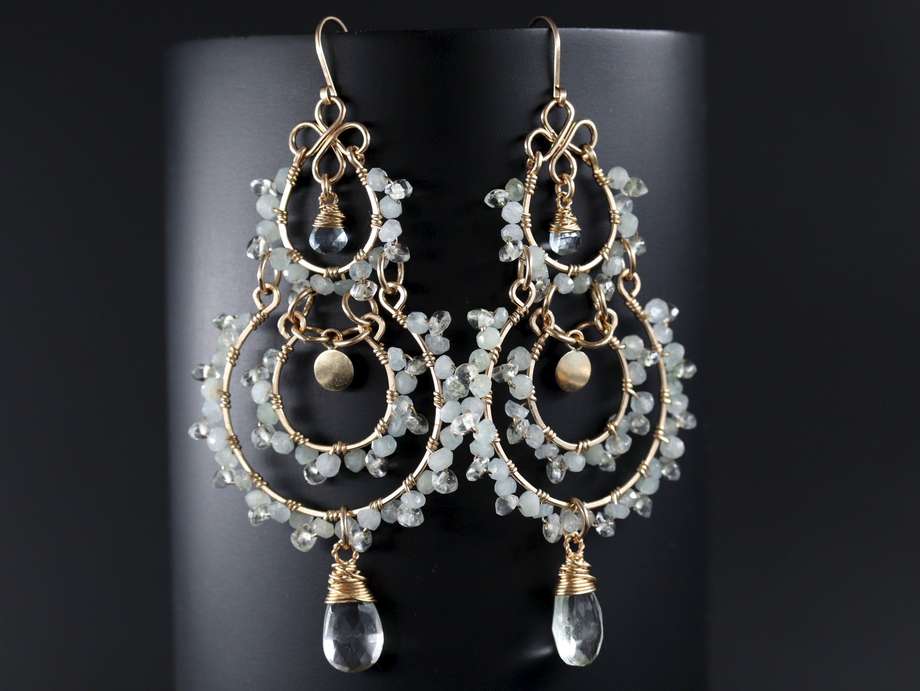 Aquamarine Bridal Chandelier Earrings, 14K Gold Filled Wedding Dangle, Elegant Bridal Jewelry