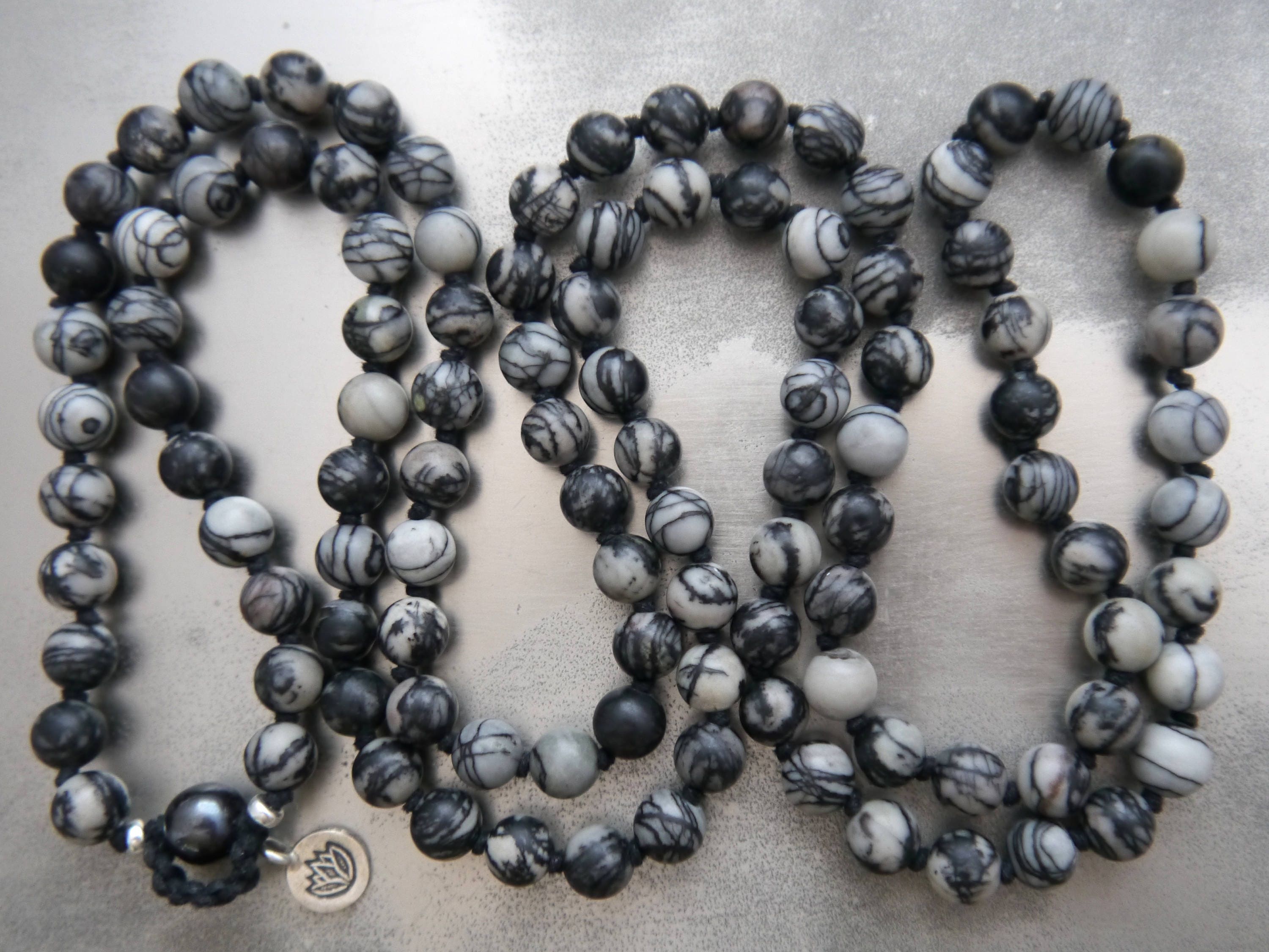 Black Silkstone Hematite 108 Mala Bead , Wrap, Hand Knotted Tibetan Prayer Beads