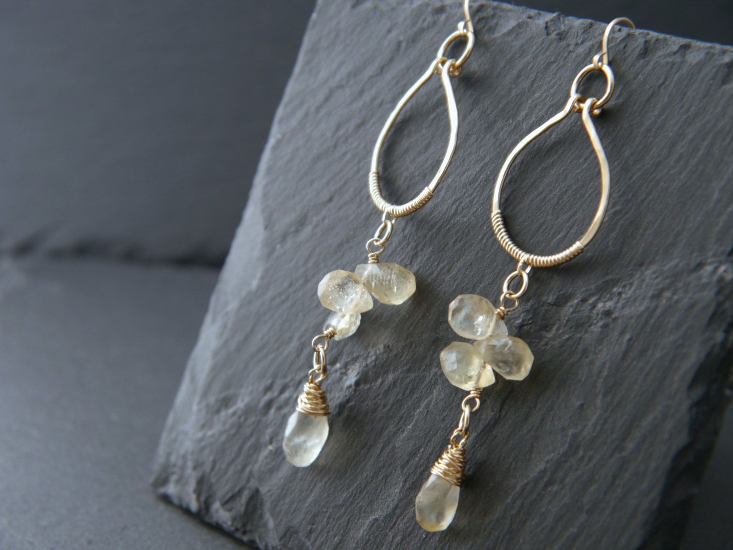 Citrine Teardrop Chandelier Floral Gemstone Earrings, 14K Gold Filled Garden Wedding