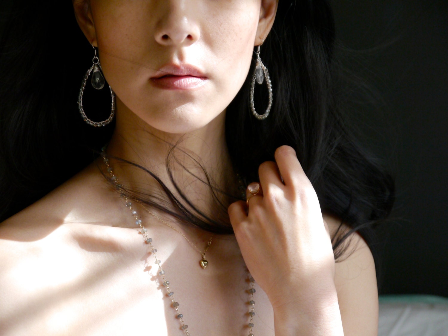 Quartz Czech Glass Briolette Teardrop Gemstone Earrings, Sterling Silver Hoops