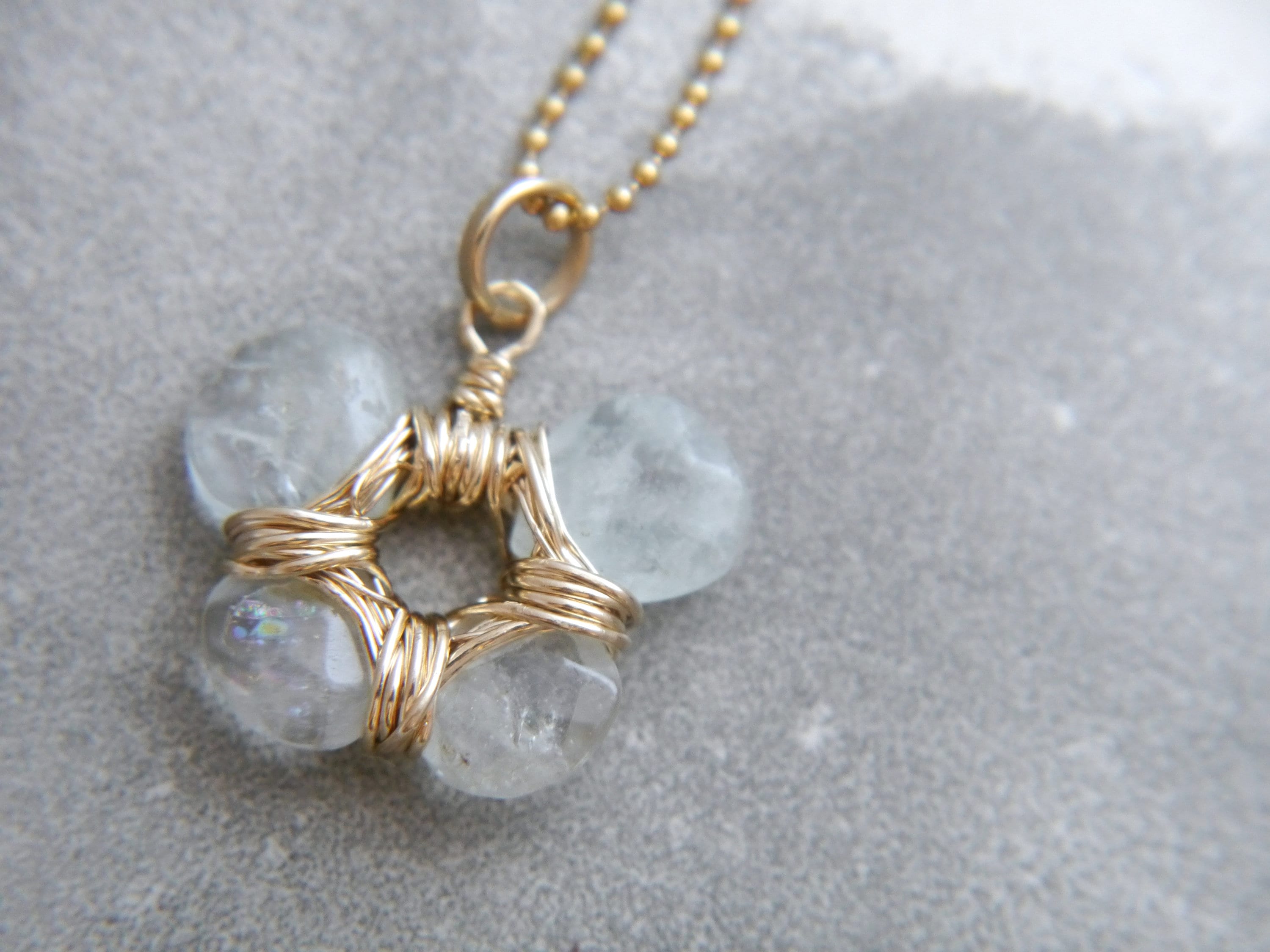 Aquamarine Flower Pendant Gemstone Necklace, 14K Gold Filled Bohemian Bride