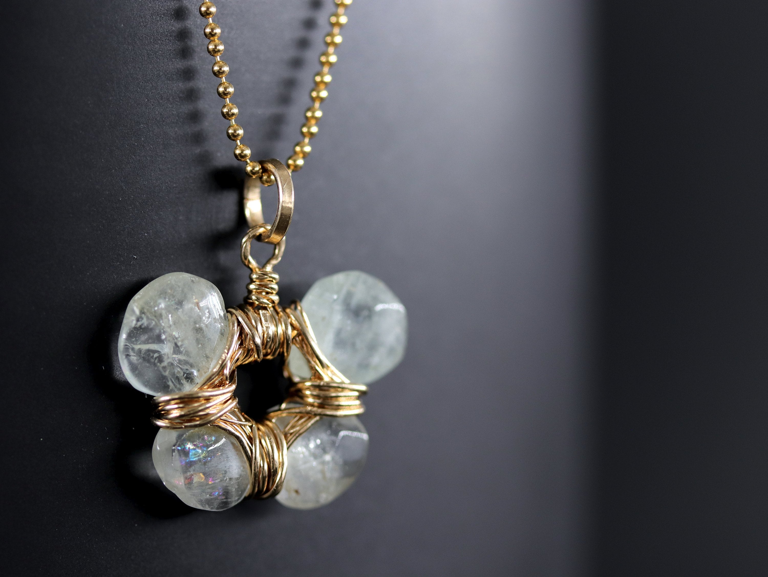 Aquamarine Flower Pendant Gemstone Necklace, 14K Gold Filled Bohemian Bride