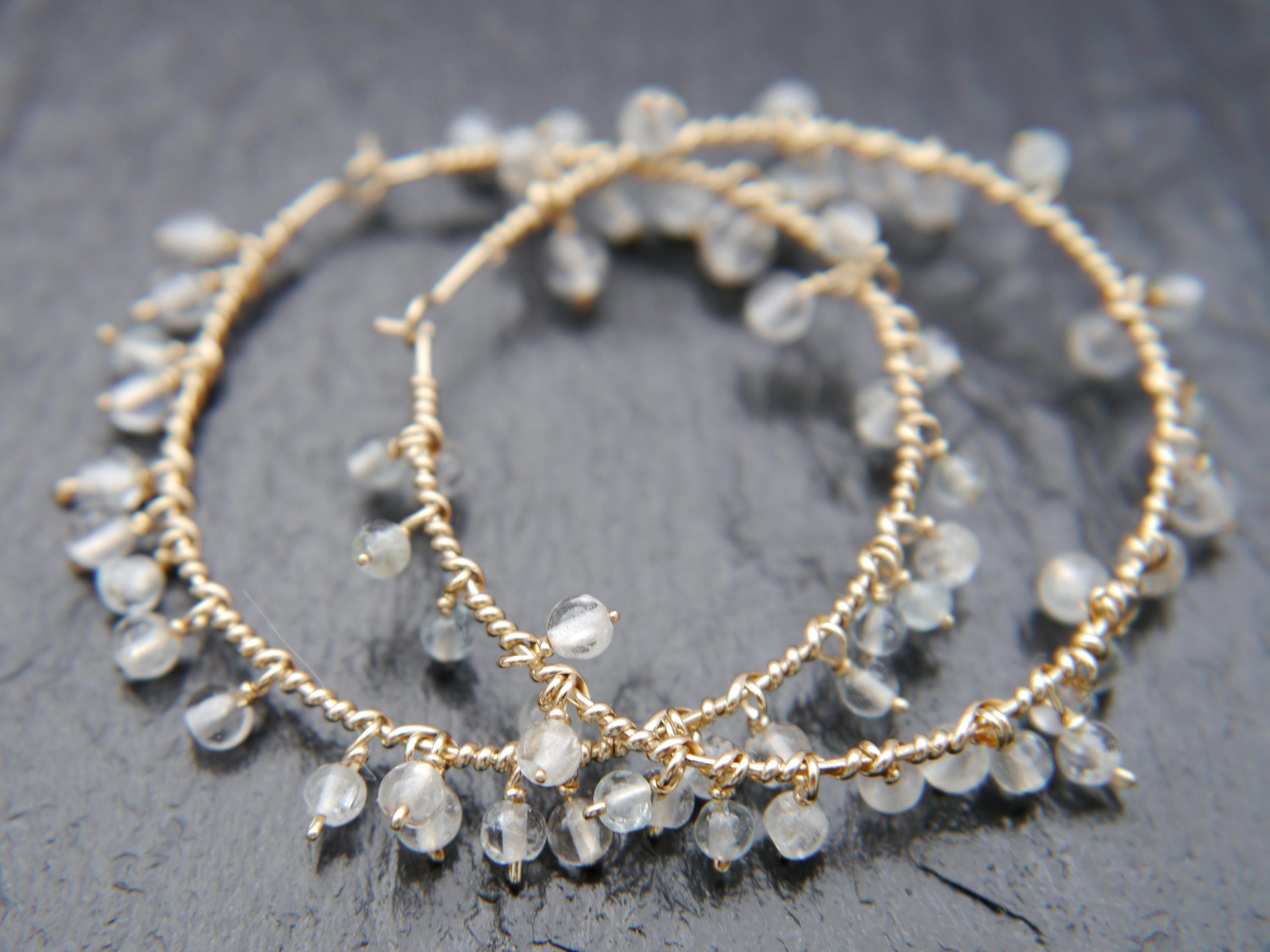 Aquamarine Floral Hoop Gemstone Earrings, 14K Gold Filled Something Blue