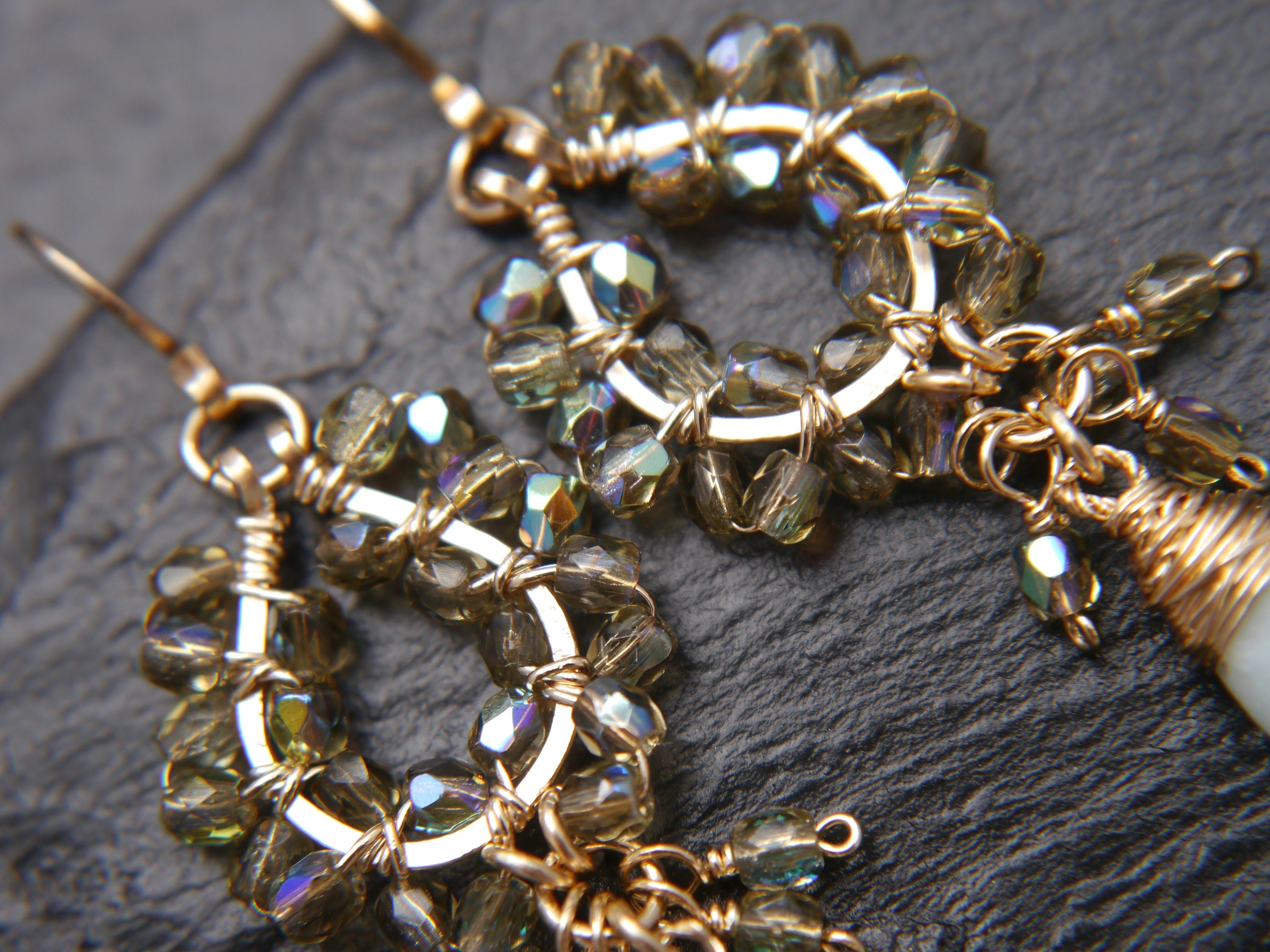 Aquamarine Tortoiseshell Chandelier Gemstone Earrings, 14K Gold Filled Boho