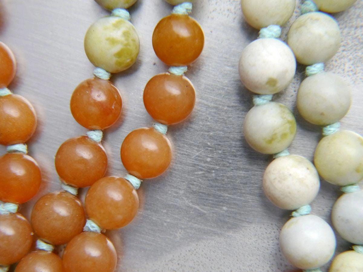 Red Aventurine, Green Peridot Serpentine Mala Beads, 108 Gemstone , Hand-Knotted