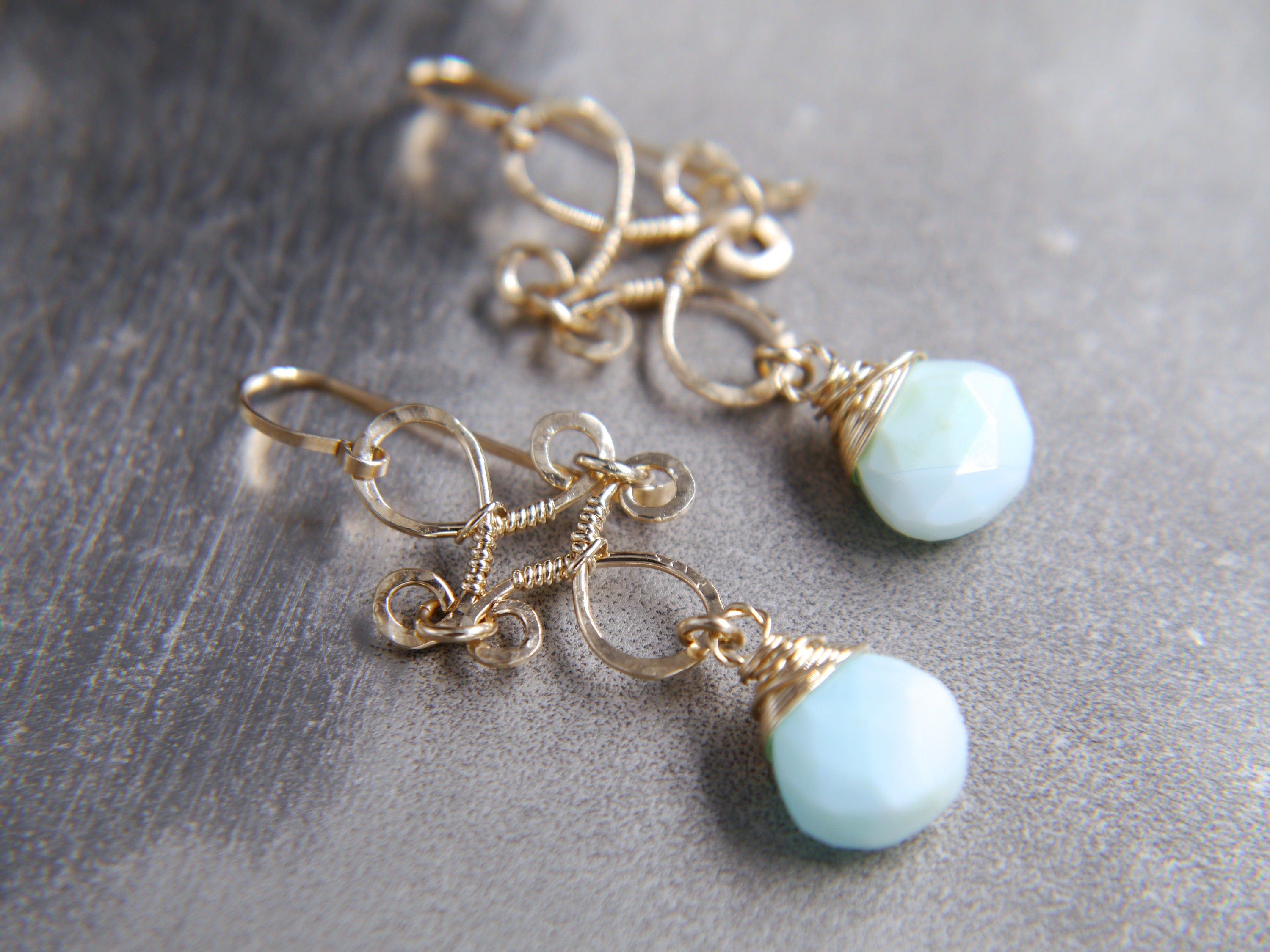 Blue Opal Chandelier Gemstone Earrings, 14K Gold Filled Something Blue