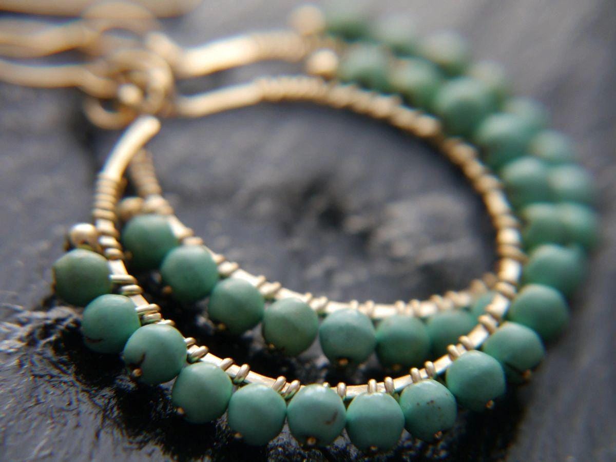 Turquoise Magnesite Hoop Gemstone Earrings, 14K Gold Filled Summer Style