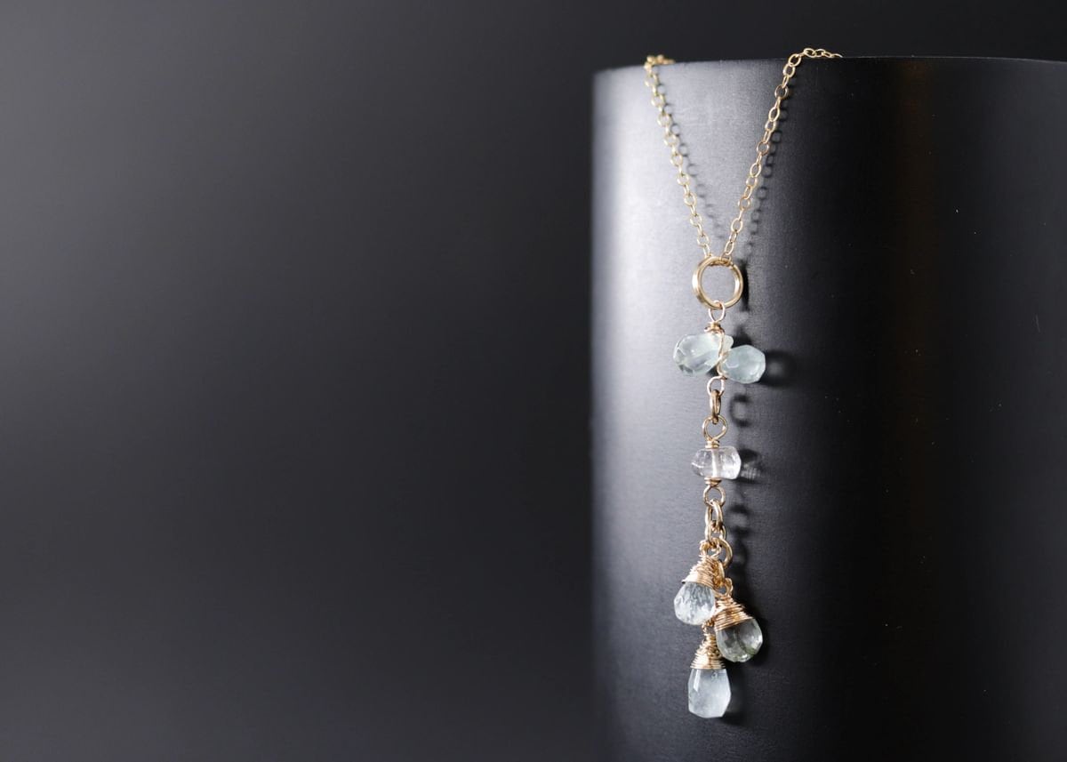 Aquamarine Lariat Y Gemstone Necklace, 14K Gold Filled Bohemian Bride