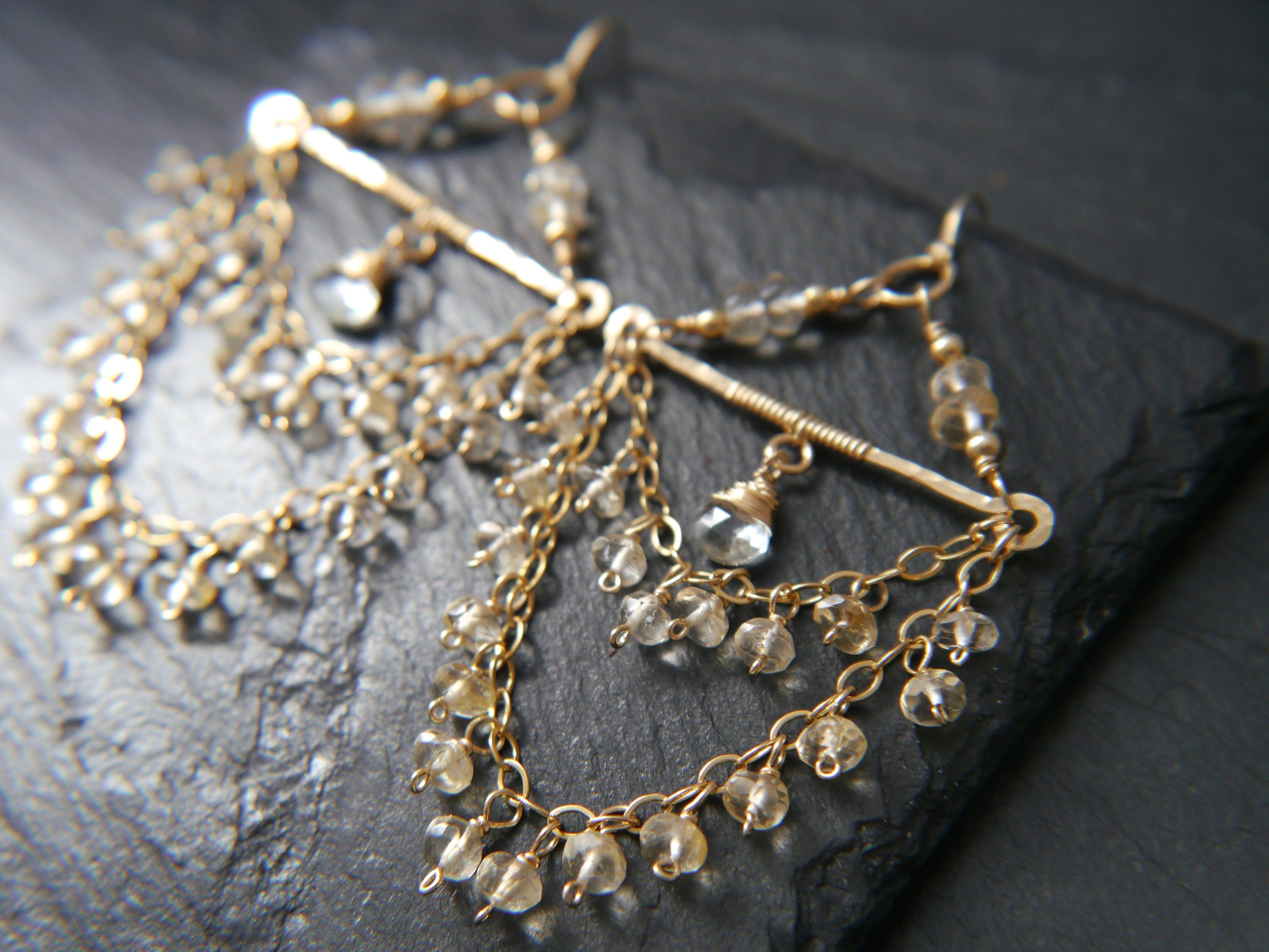 Citrine Chandelier Gemstone Earrings, 14K Gold Filled Bohemian Style