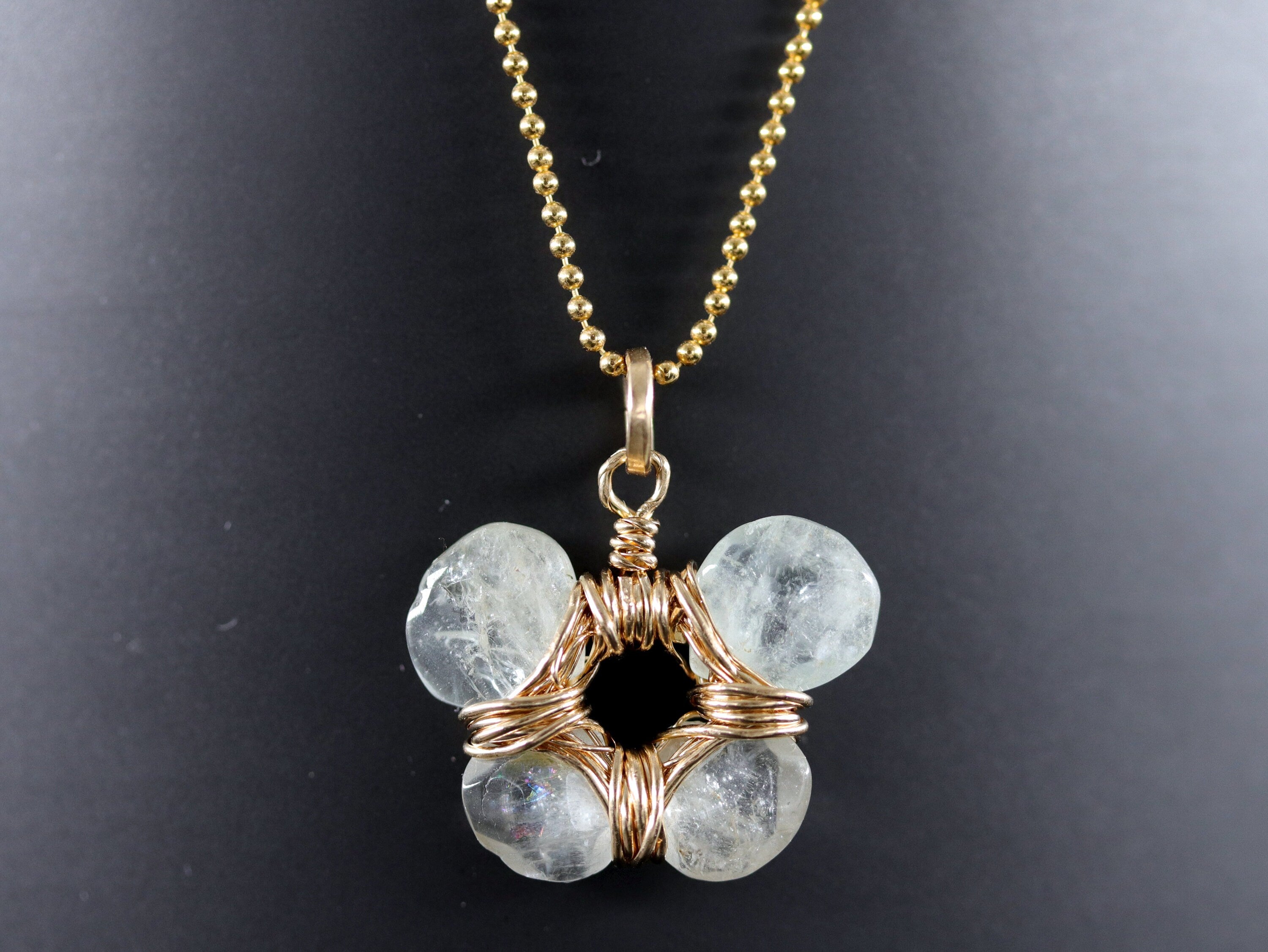 Aquamarine Flower Pendant Gemstone Necklace, 14K Gold Filled Bohemian Bride