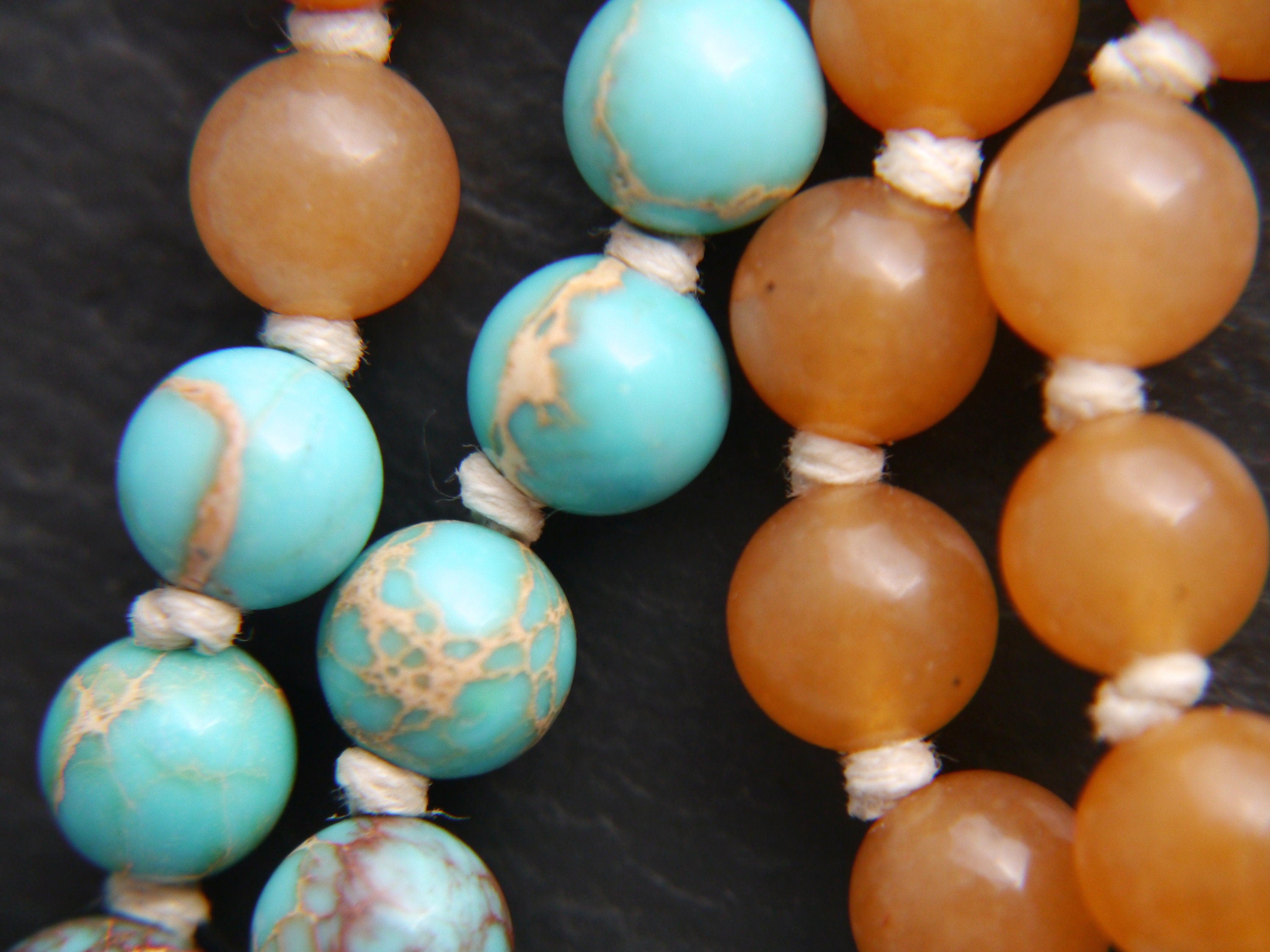 Red Aventurine Amazonite Mala Beads, 108 Gemstone Beads, Wrap, Hand Knotted
