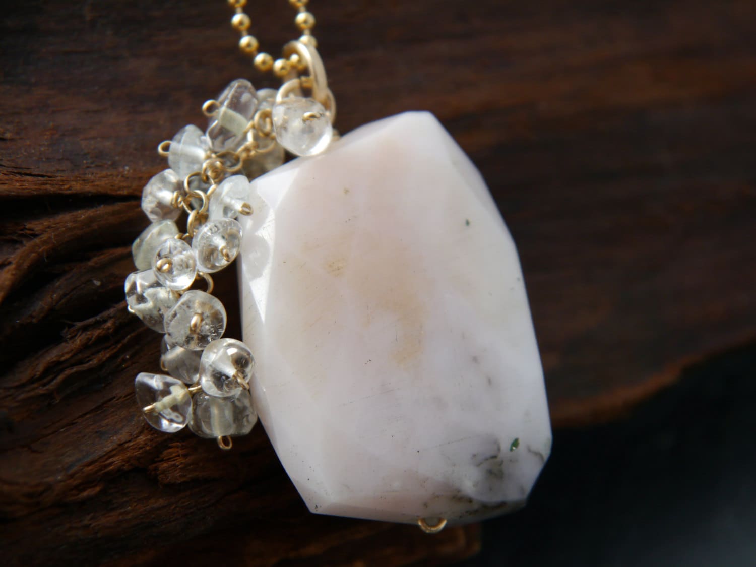 Pink Opal Gemstone Pendant Necklace, 14K Gold Filled, Nature Inspired Jewelry