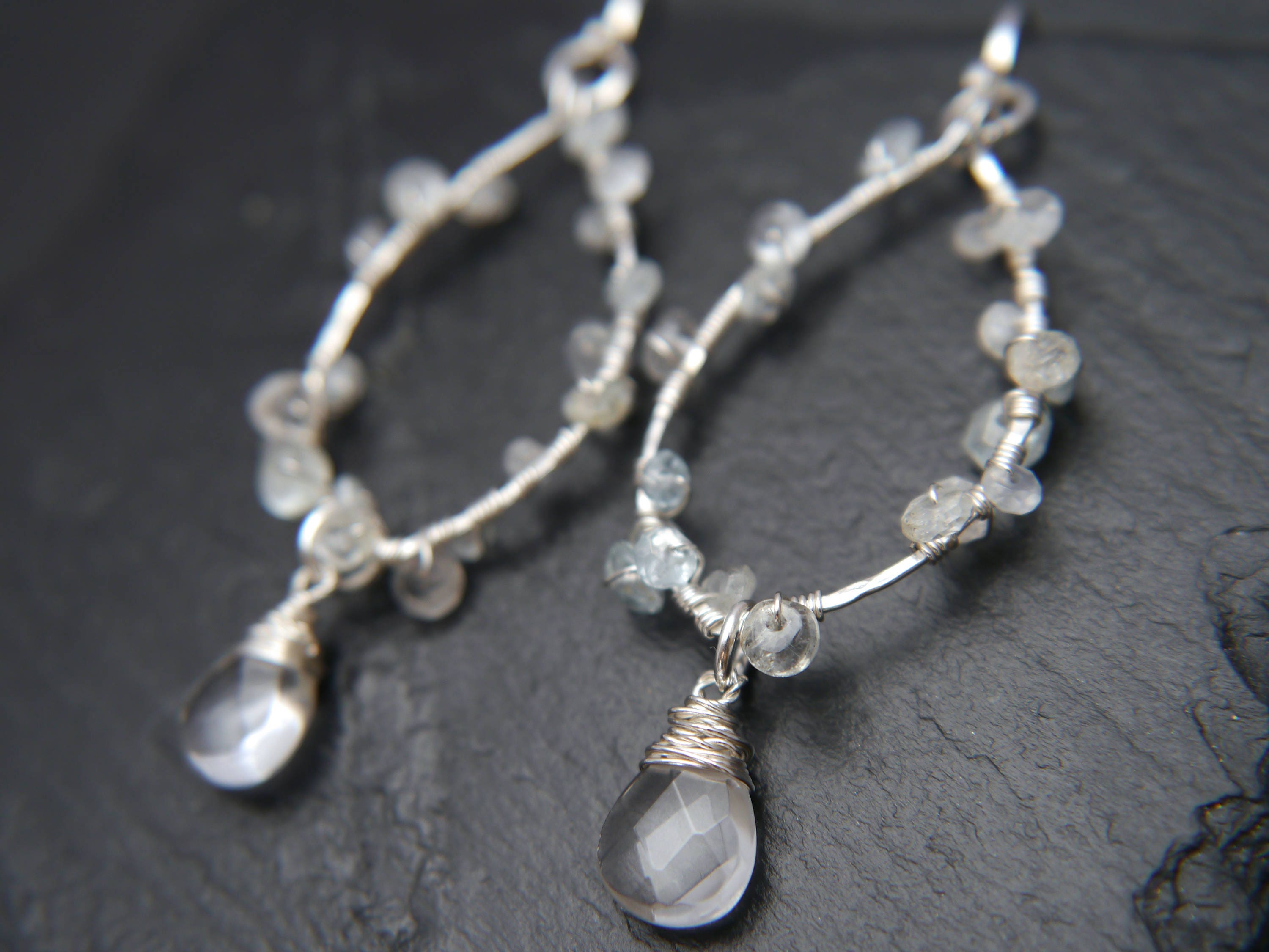 Aquamarine Quartz Floral Chandelier Dangle Gemstone Earrings, Sterling Silver, Bridal