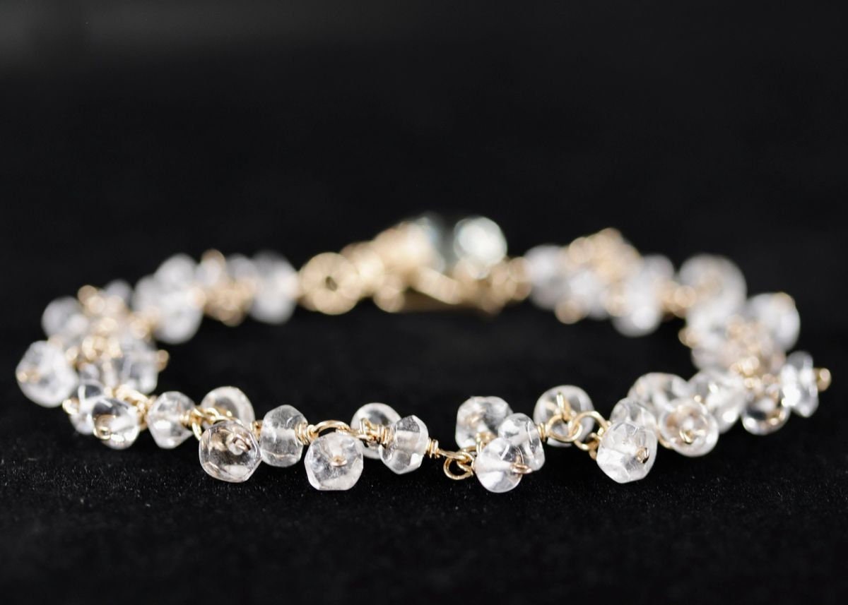 Citrine  Rosary Chain Gemstone Bracelet: 14K Gold Filled Fringe Bridal Jewelry