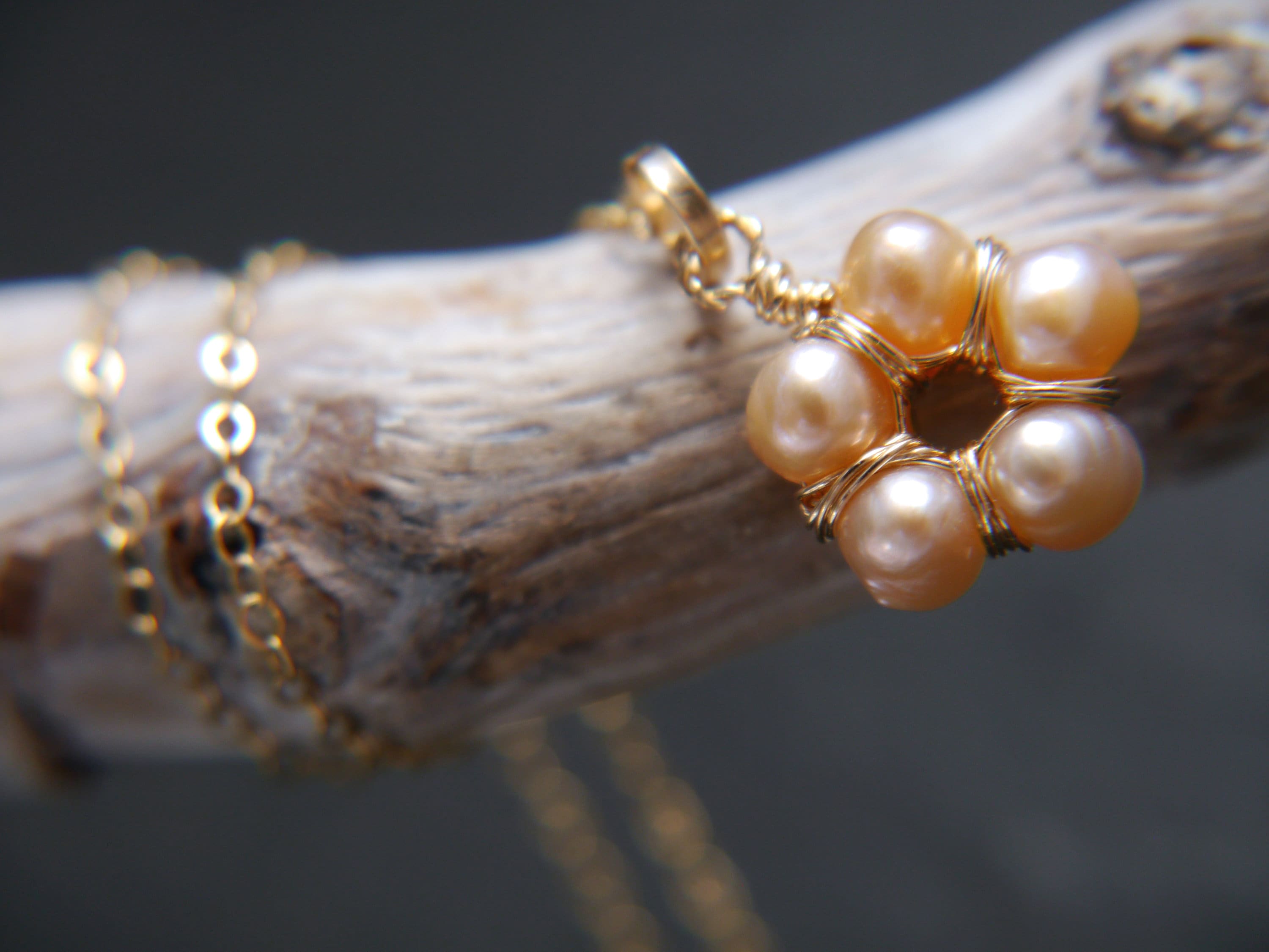 Freshwater Pearl Flower Pendant Gemstone Necklace, 14K Gold Filled, Nature Inspired Jewelry