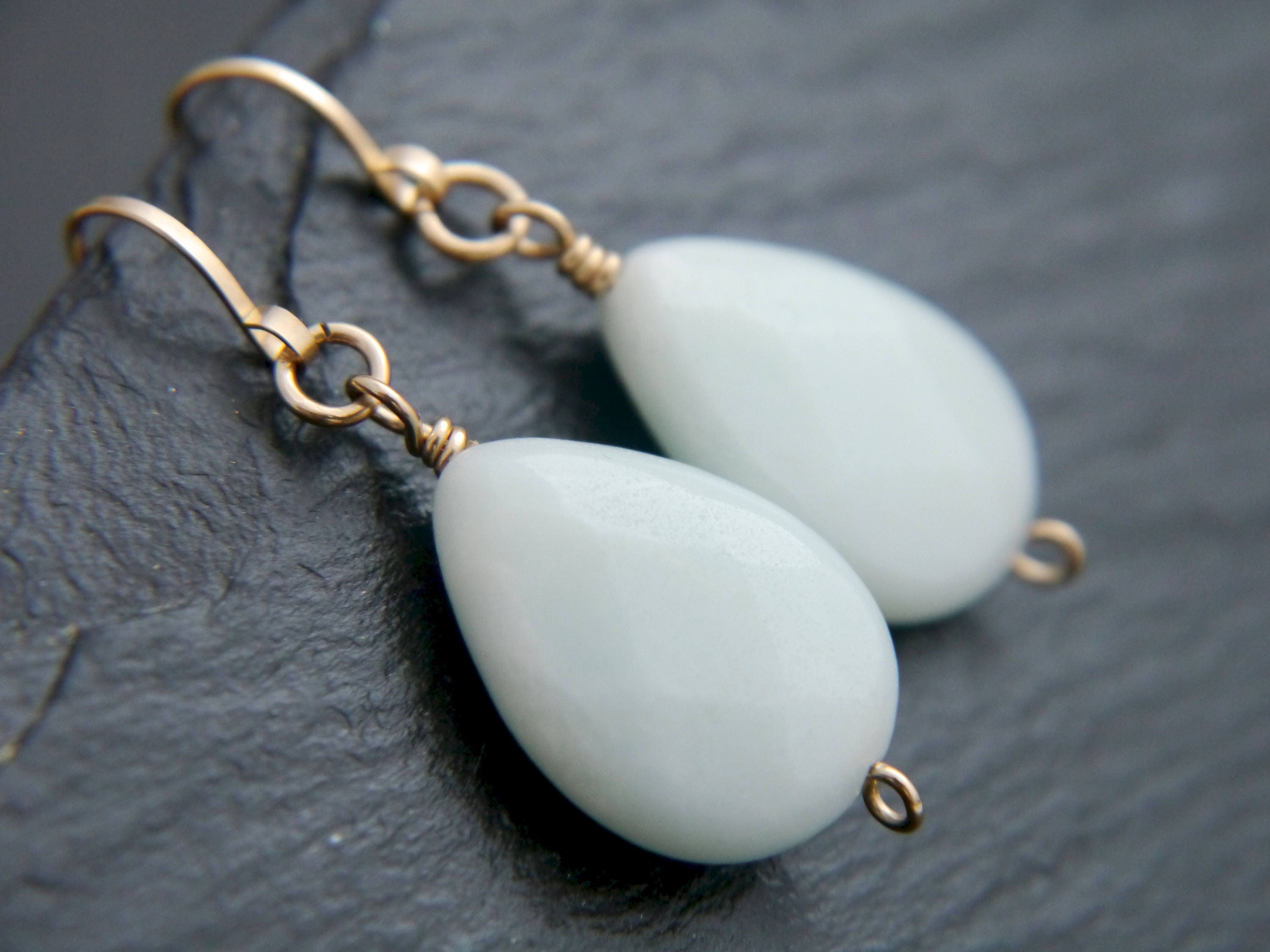 Amazonite Teardrop Drop Earrings, 14K Gold Filled Dangle, Minimal Jewelry