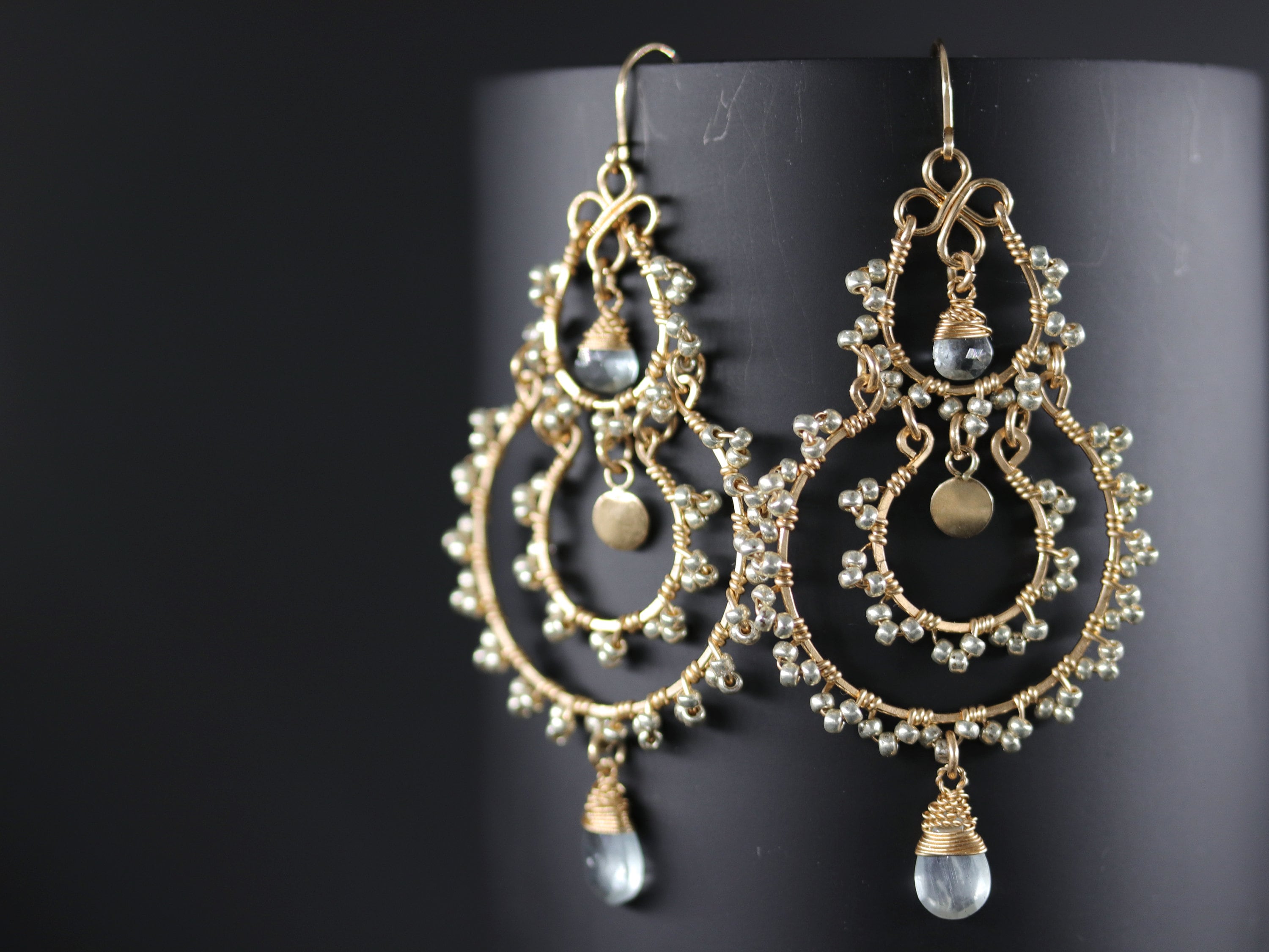 Champagne Chandelier Gemstone Earrings, 14K Gold Filled Bohemian Wedding