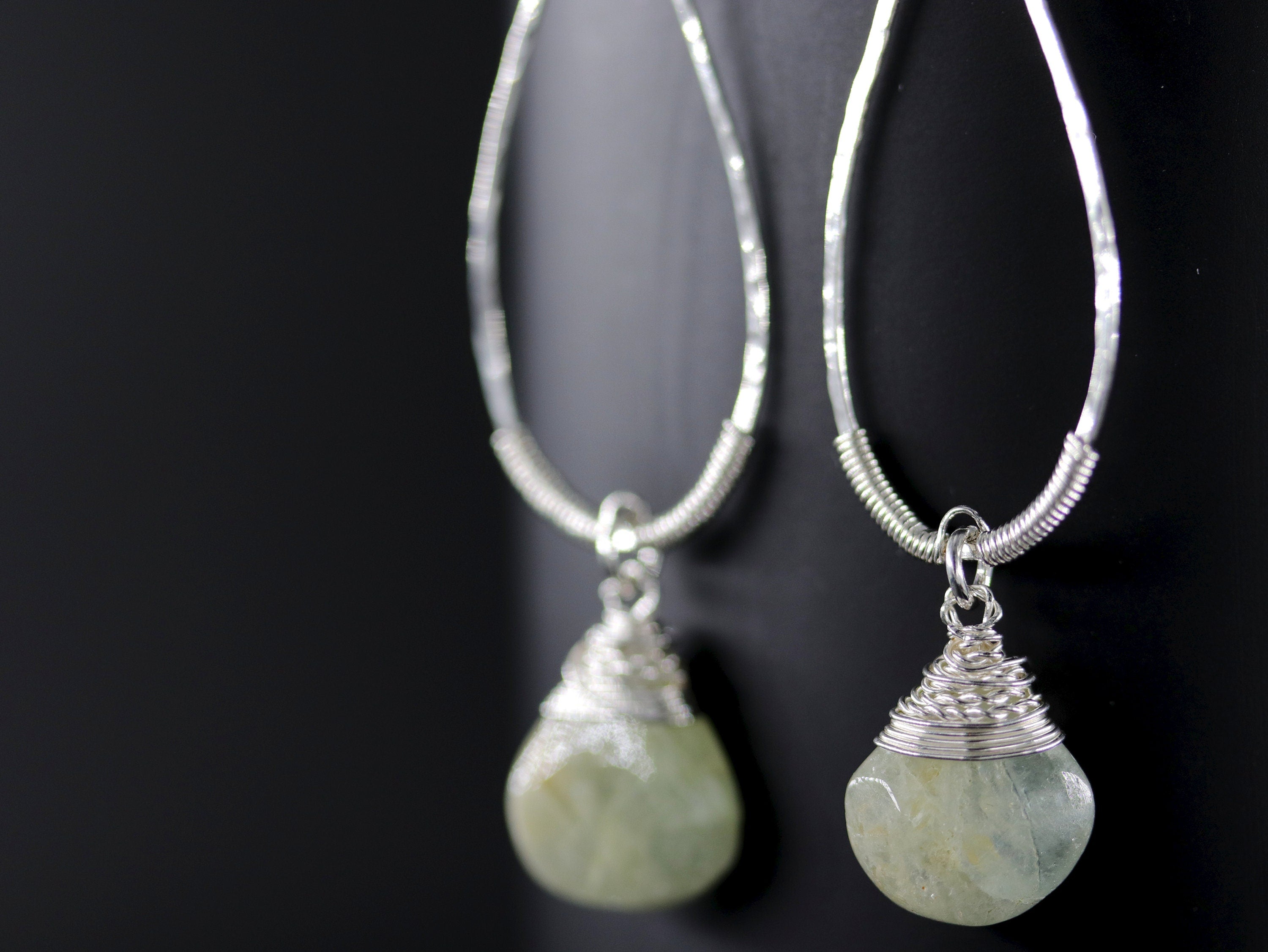 Wire Wrapped Aquamarine Teardrop Dangle Gemstone Earrings, Sterling Silver, Bridal