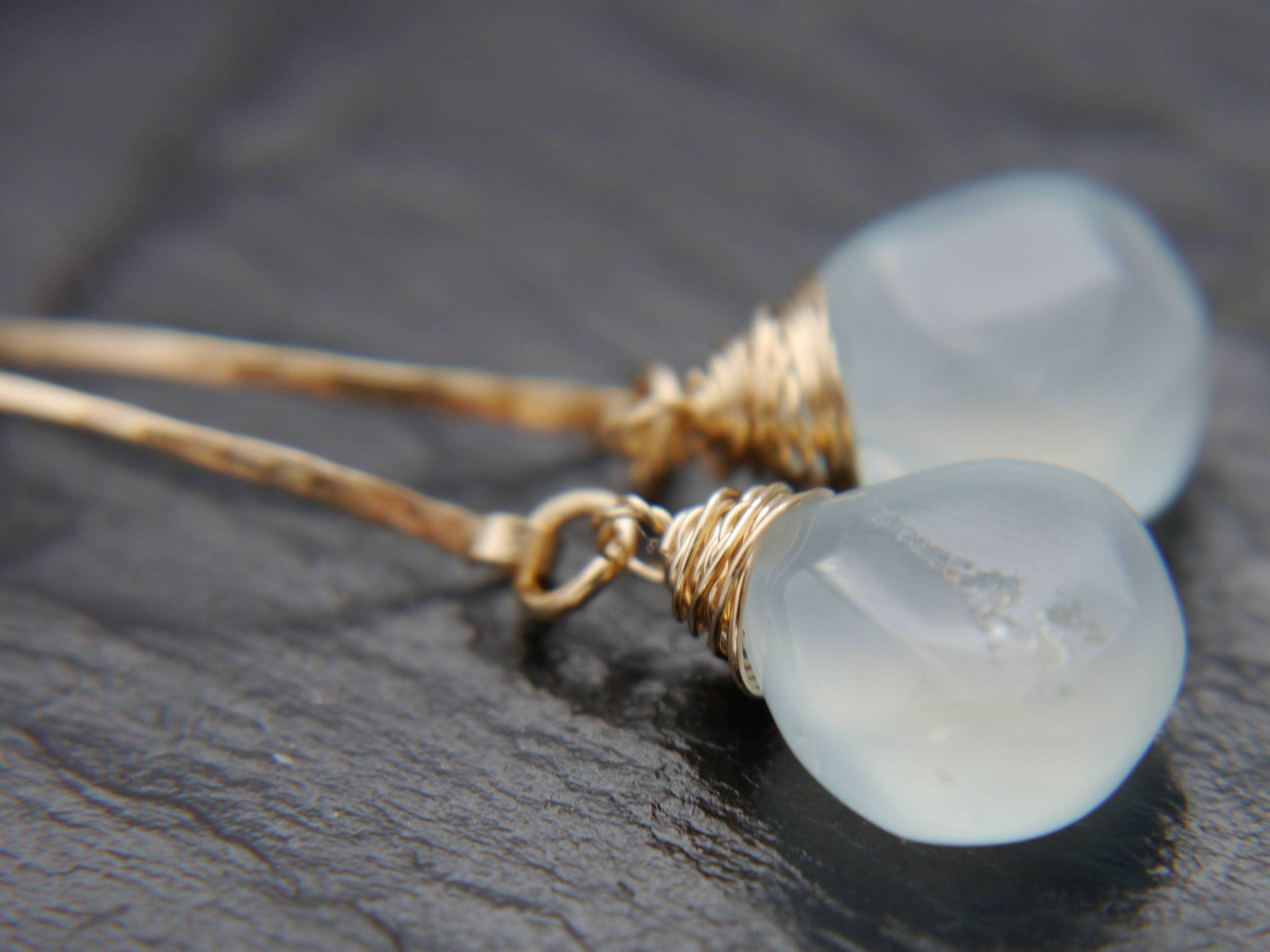Aqua Chalcedony Heart Briolette Gemstone Earrings, 14K Gold Filled Hoops Dainty