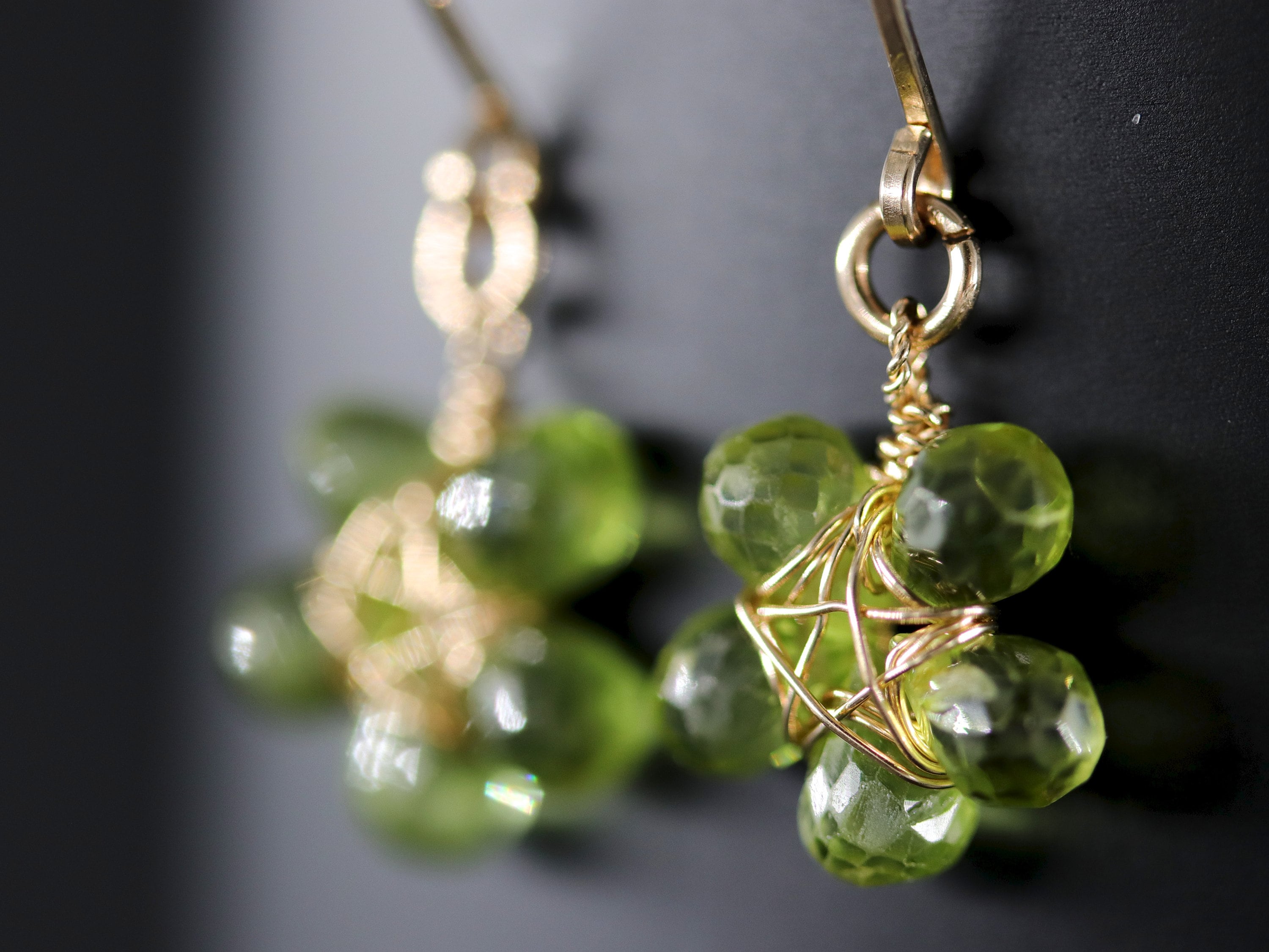 Peridot Green Floral Hoop Gemstone Earrings, 14K Gold Filled Spring Wedding