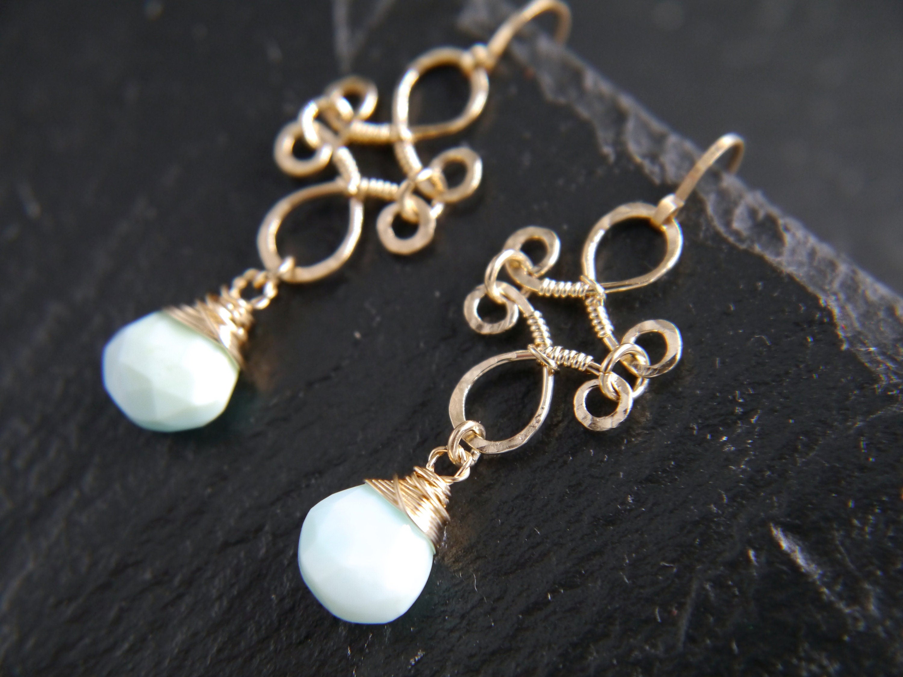 Blue Opal Chandelier Gemstone Earrings, 14K Gold Filled Something Blue