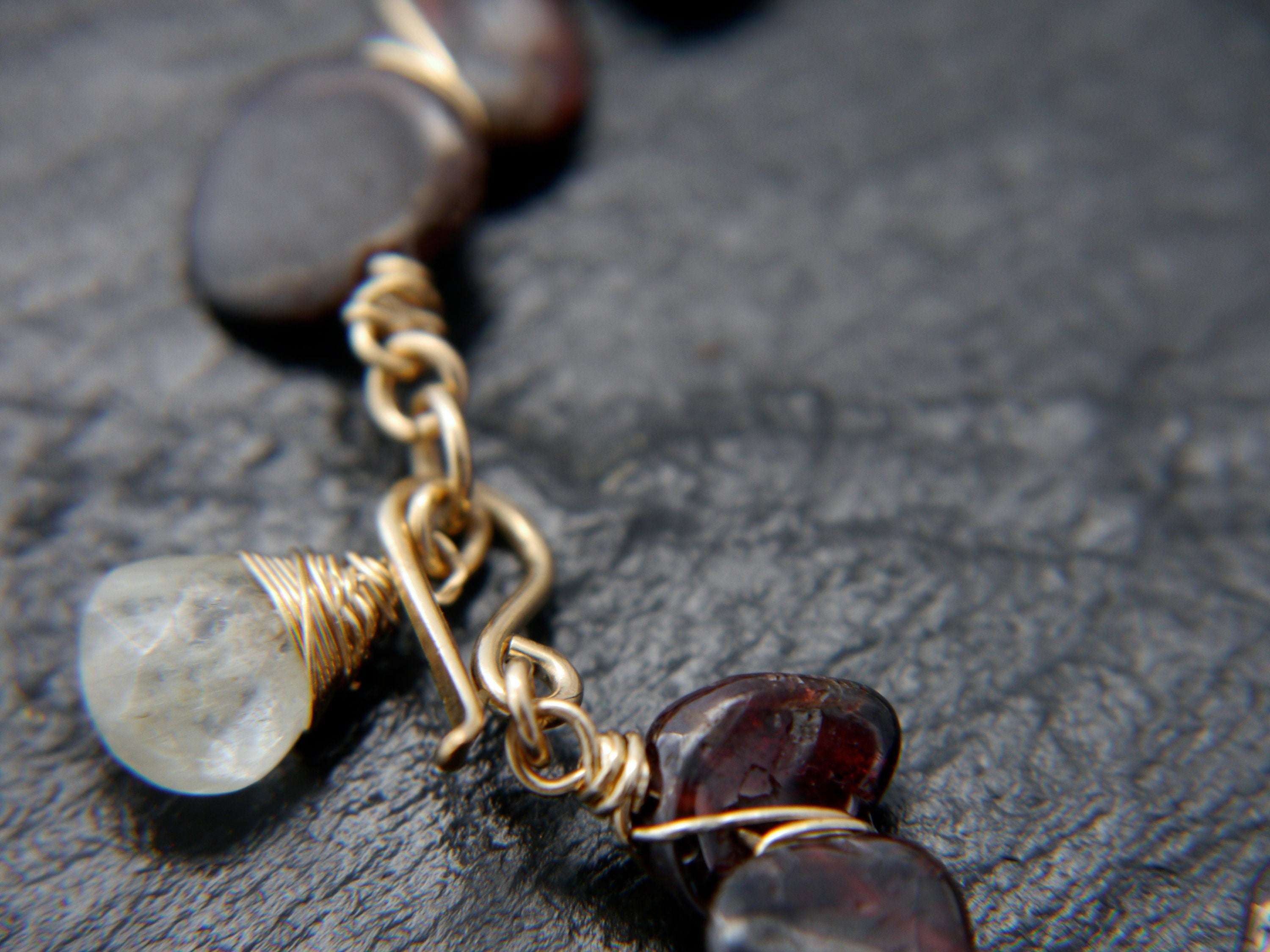 Garnet Aquamarine Gemstone Bracelet, 14K Gold Filled Jewelry, January March Birthstone