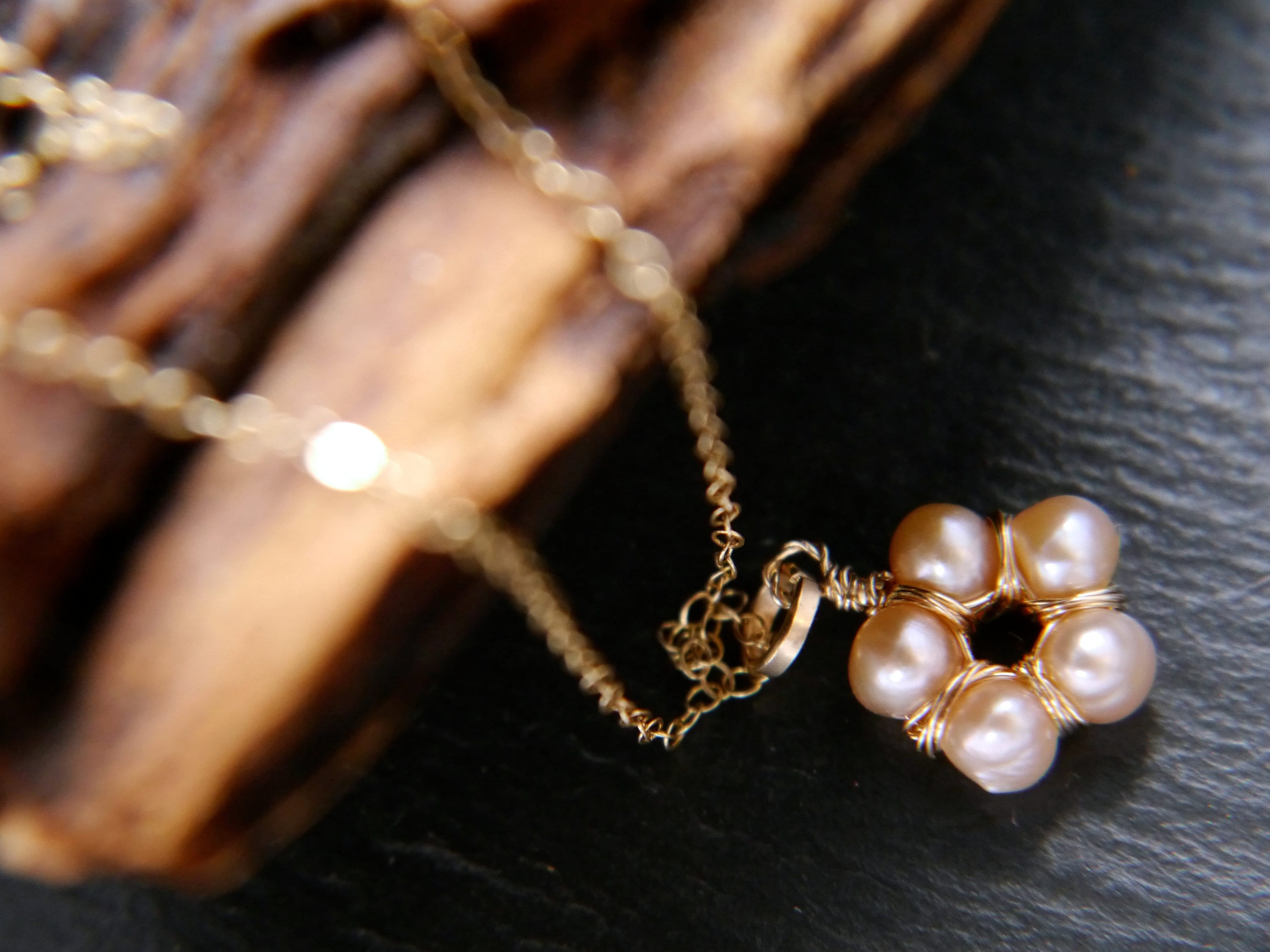 Freshwater Pearl Flower Pendant Gemstone Necklace, 14K Gold Filled, Nature Inspired Jewelry