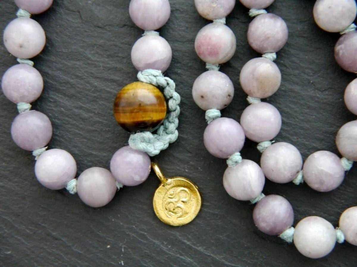 Lavender Lilac Stone 108 Mala Bead , Wrap, Hand Knotted Tibetan Prayer Beads