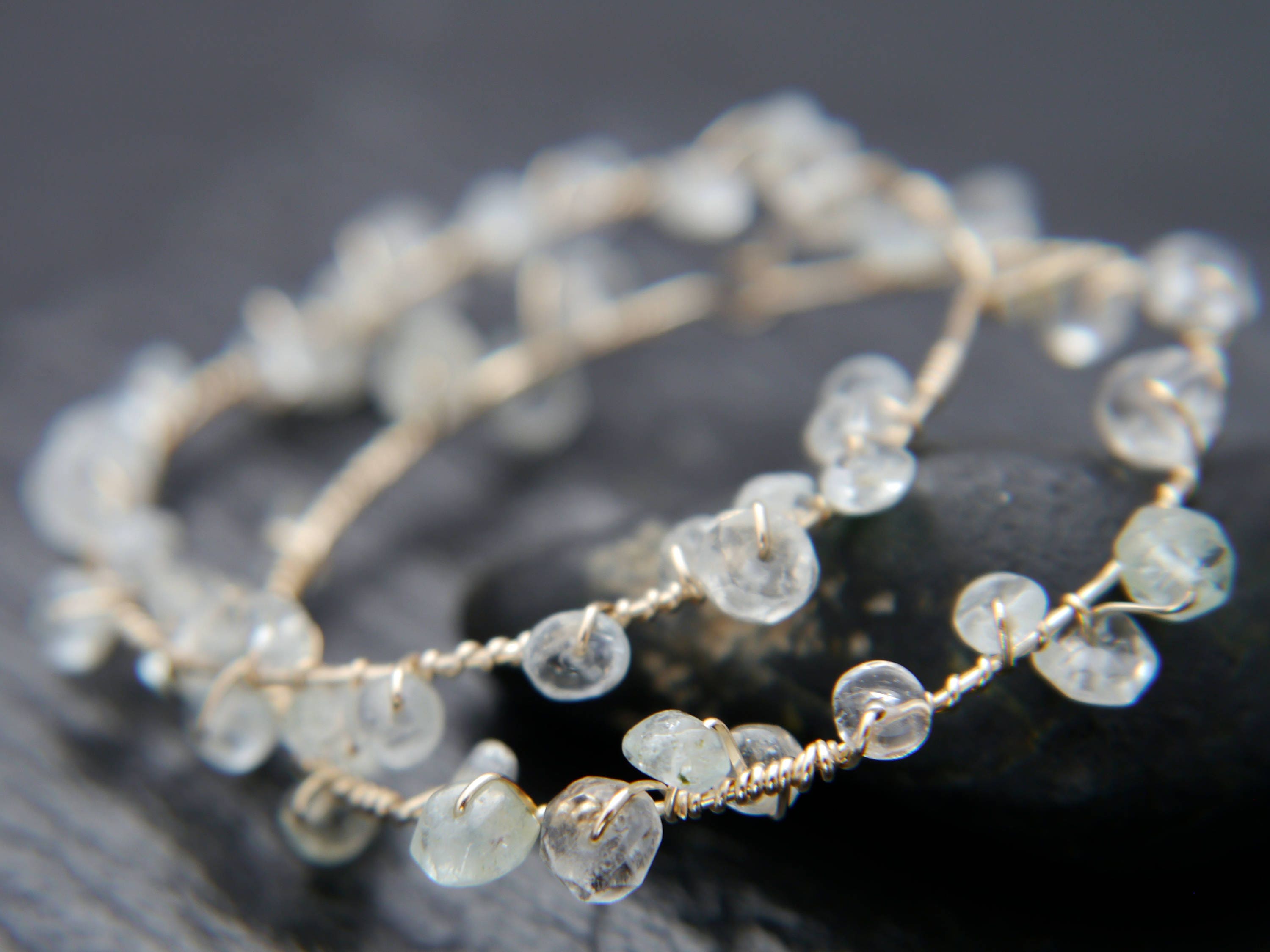 Aquamarine Floral Hoop Gemstone Earrings, 14K Gold Filled Ethereal Bride