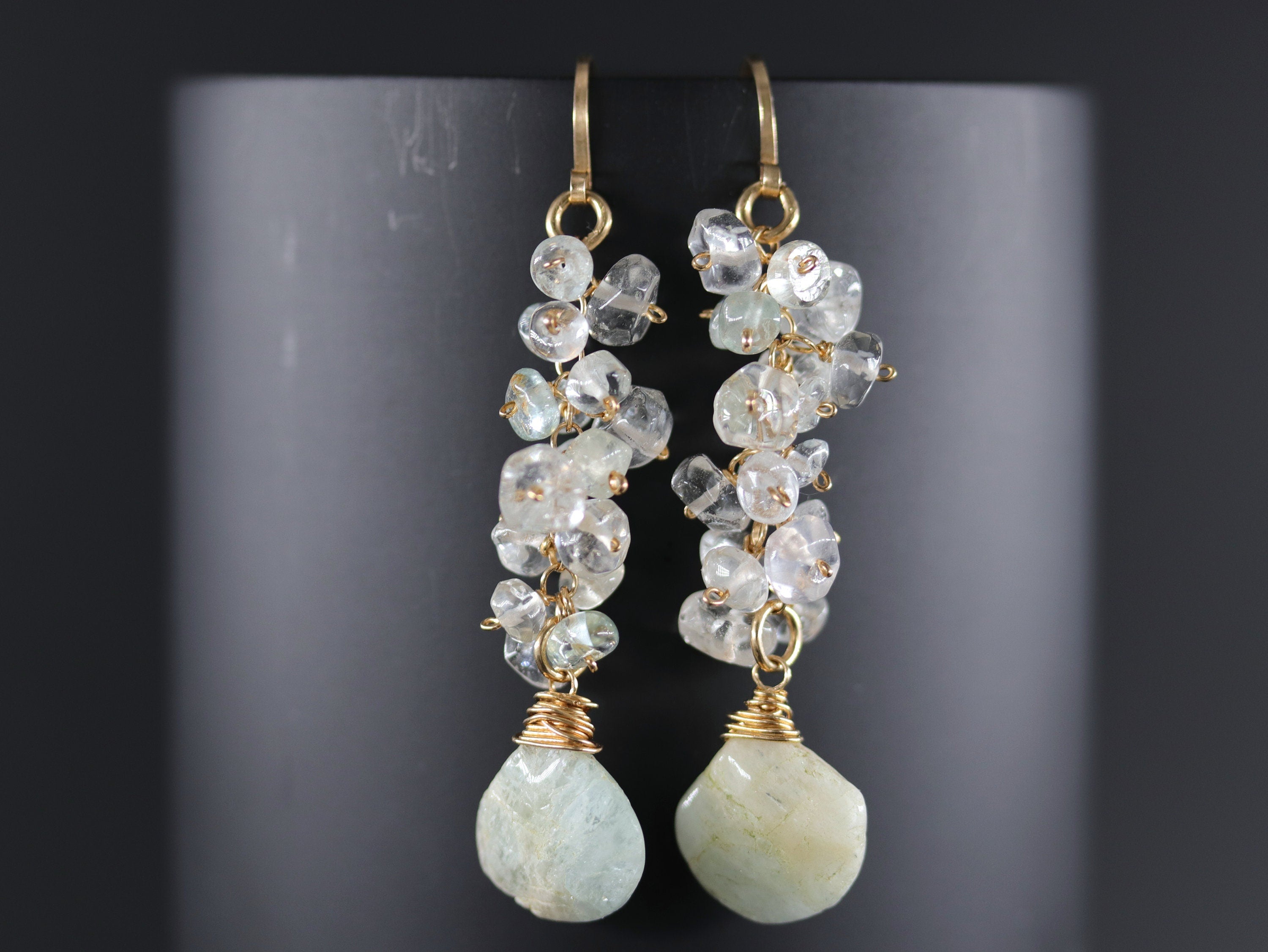Aquamarine Cluster Floral Gemstone Earrings, 14K Gold Filled Garden Wedding
