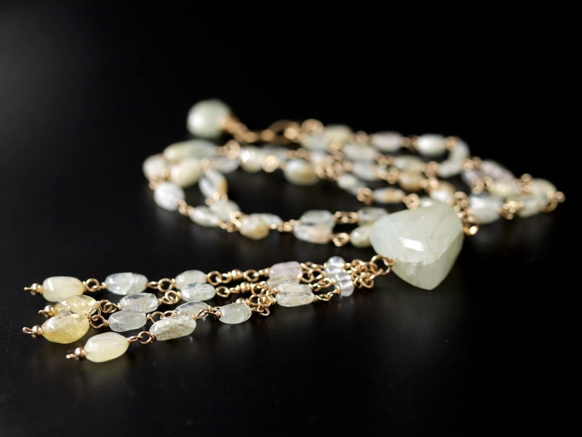Aquamarine Gemstone Lariat Y Necklace, 14K Gold Filled, Bohemian Wedding