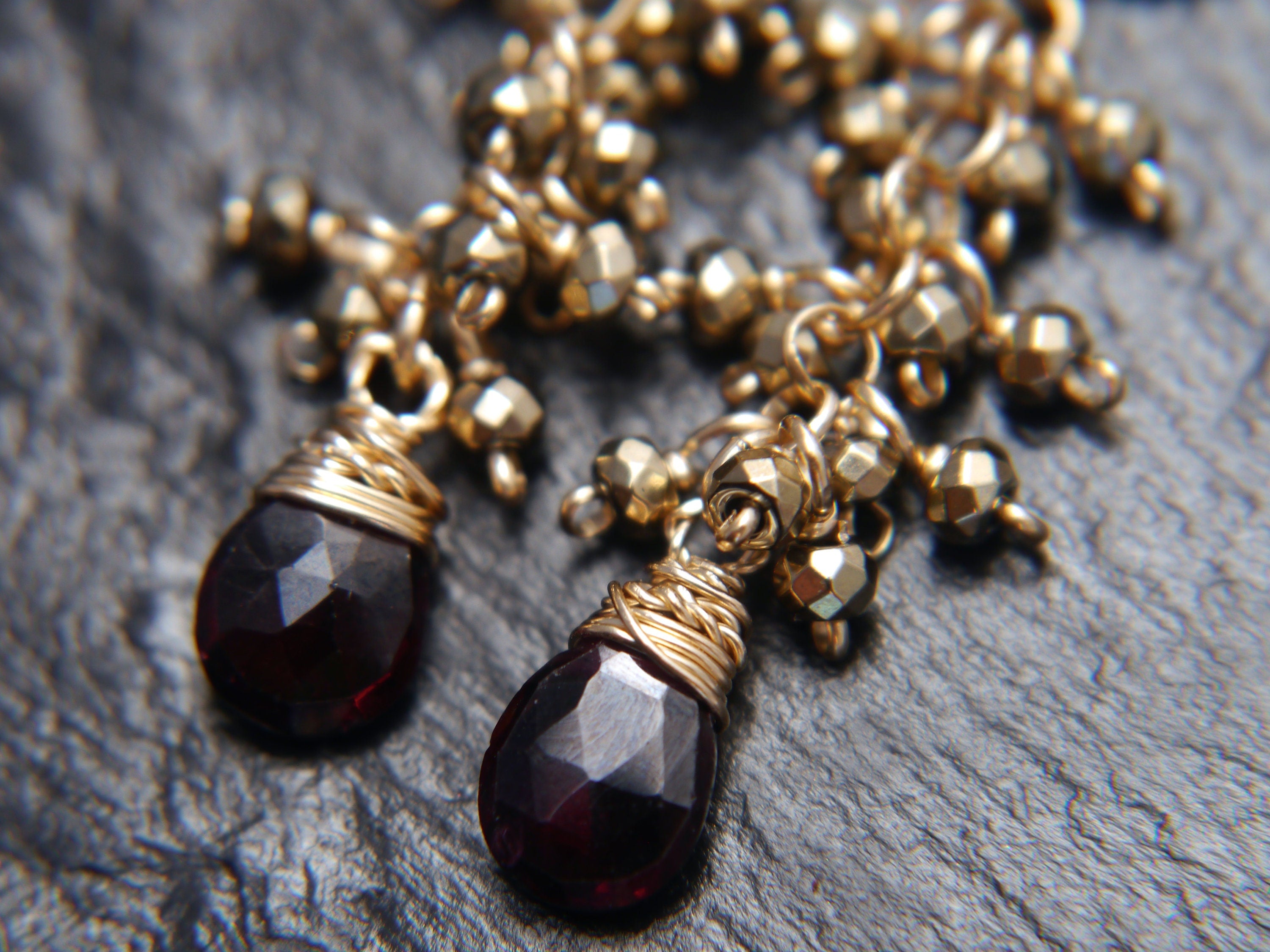 Garnet Chandelier Floral Gemstone Earrings, 14K Gold Filled Bohemian Style