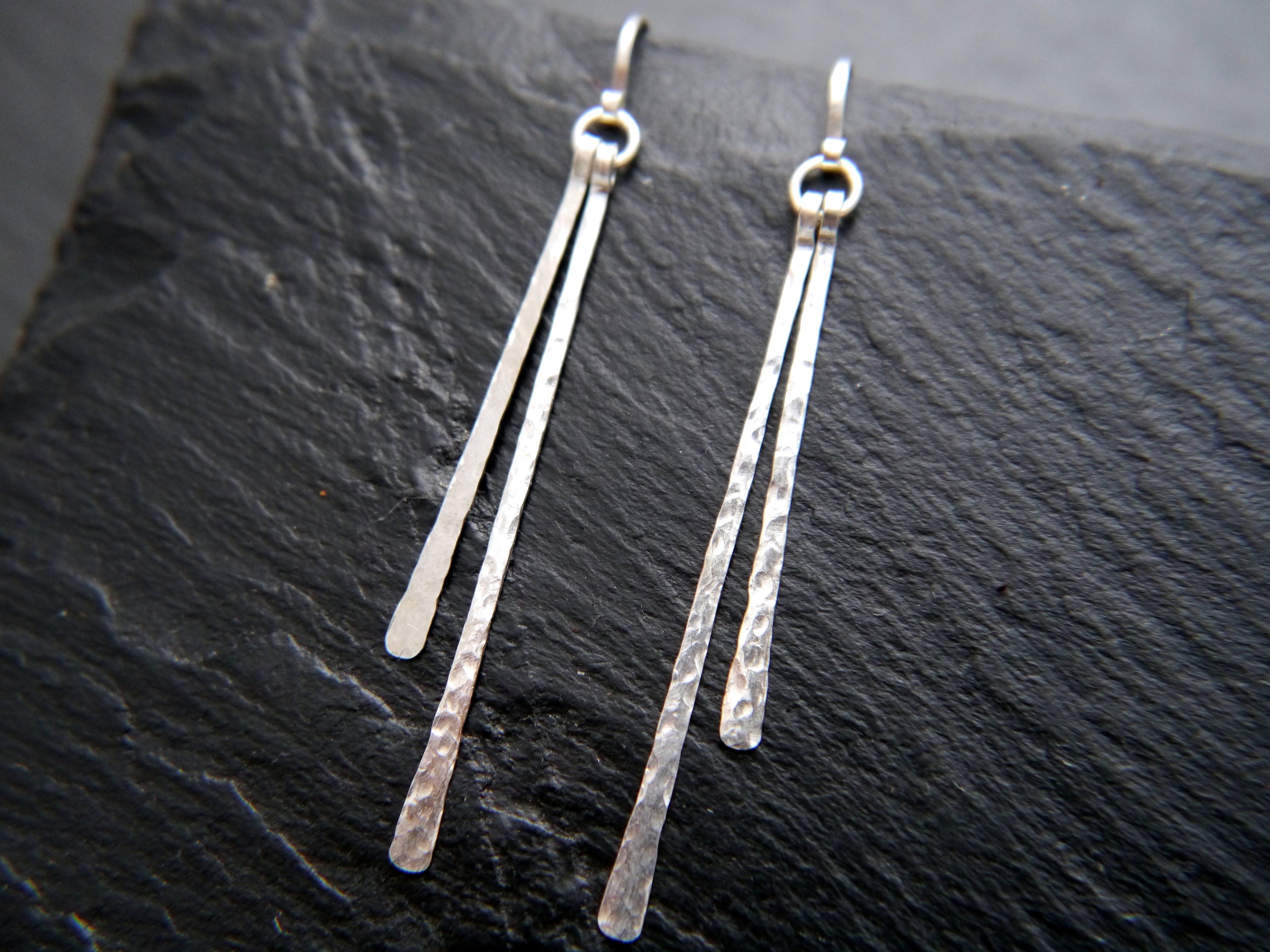 Hammered Sterling Silver Bar Earrings, Simple Minimalist