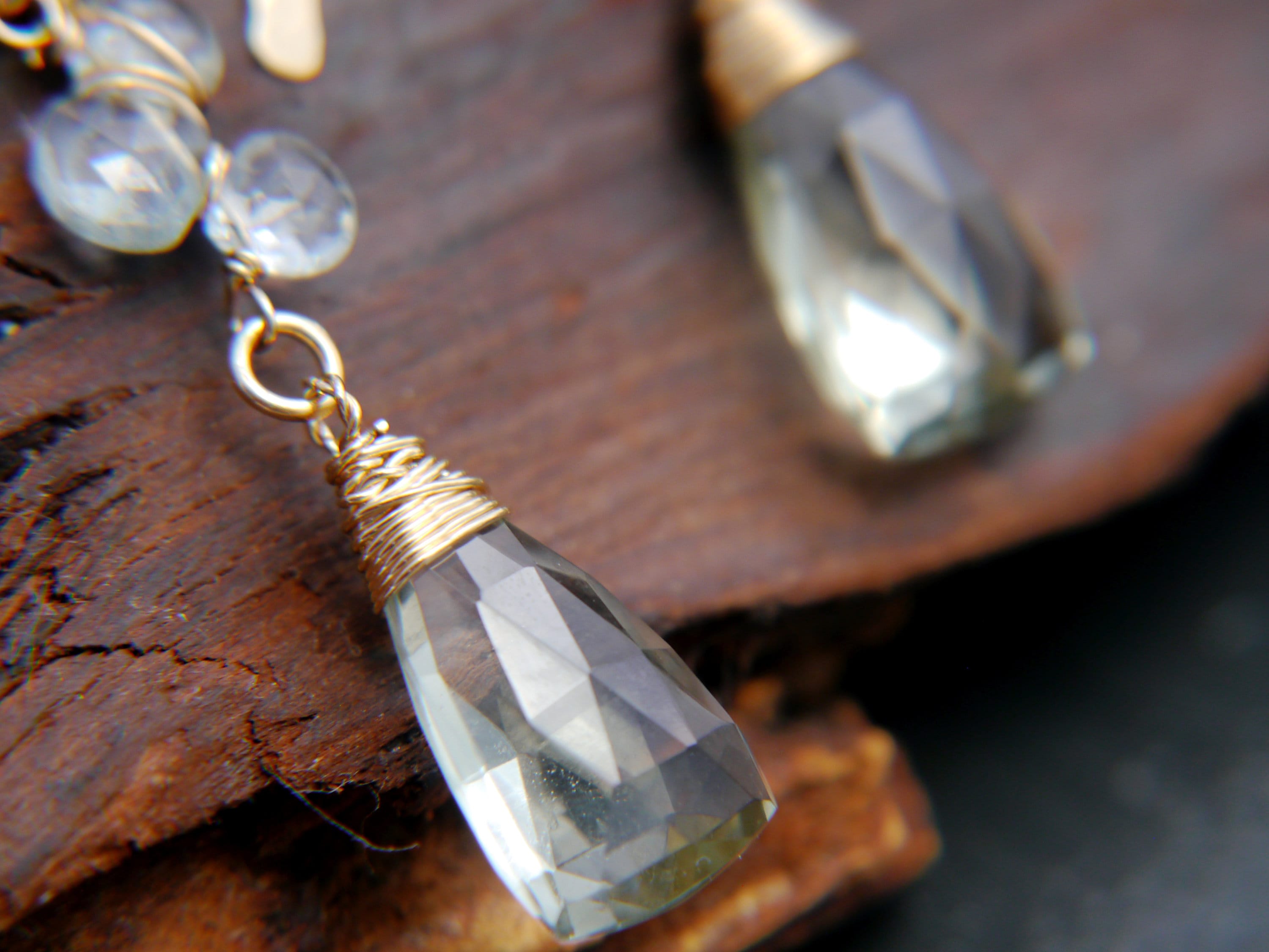 Green Amethyst Chandelier Gemstone Earrings, 14K Gold Filled Elegant Bridal