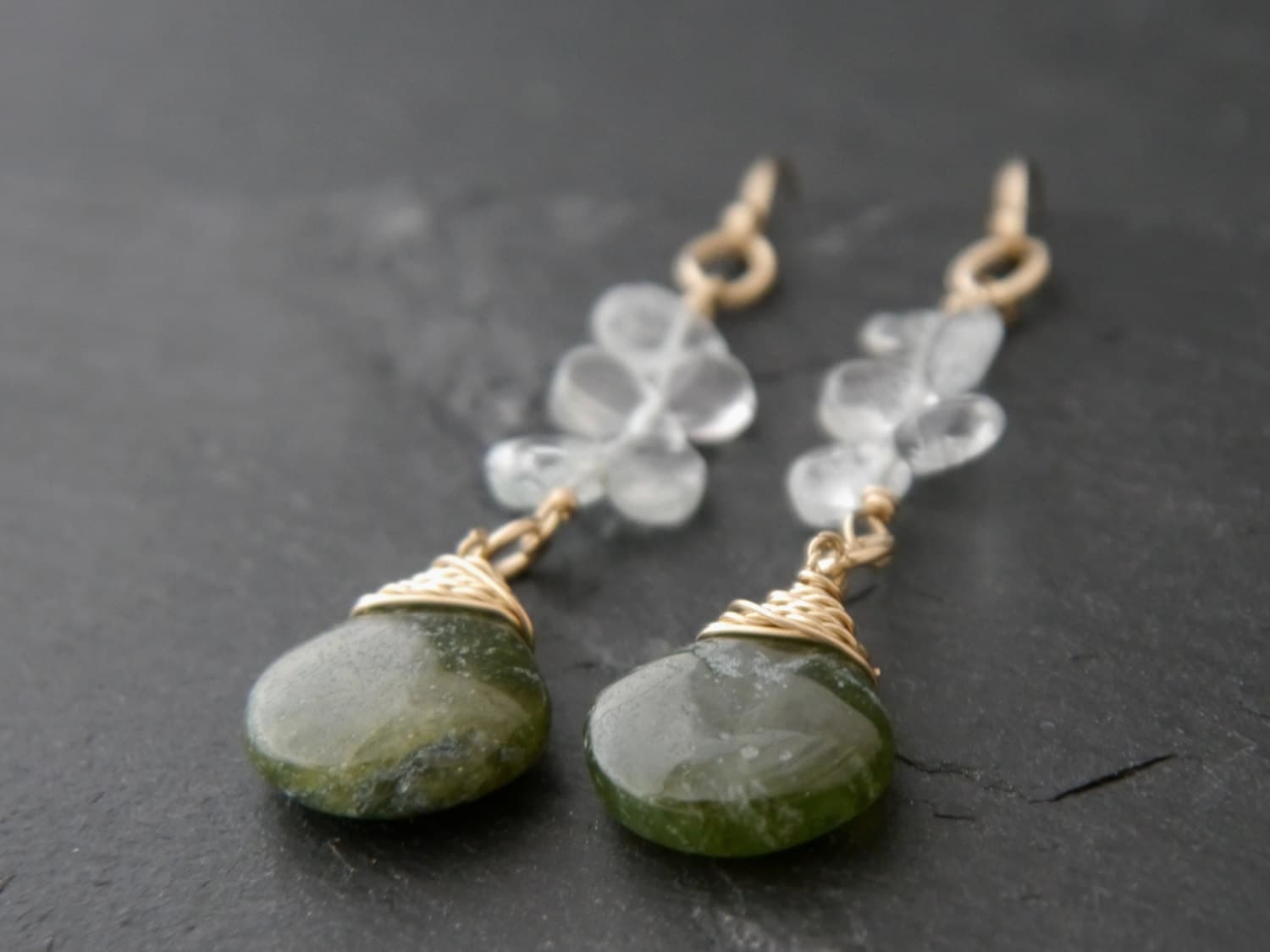Aquamarine Floral Teardrop Dangle Gemstone Earrings, 14K Gold Filled  Nature Inspired