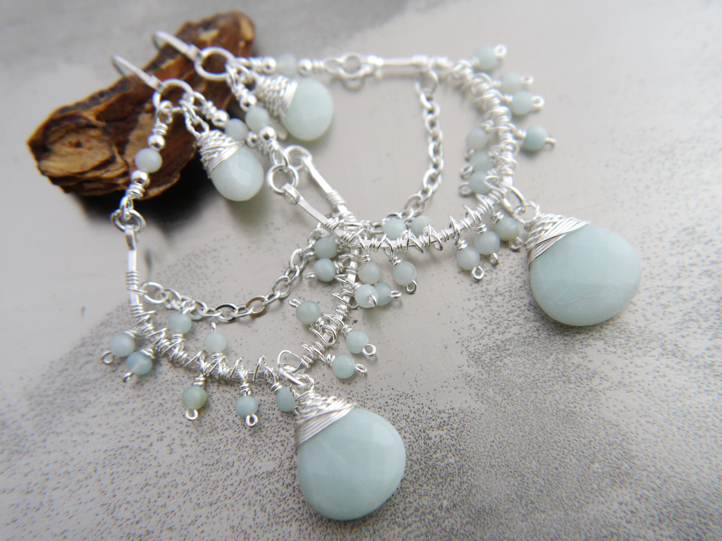 Amazonite Chandelier Gemstone Earrings, Sterling Silver Bohemian Style