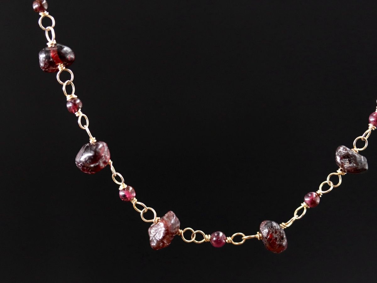 Garnet Rosary Chain Gemstone Necklace, 14K Gold Filled