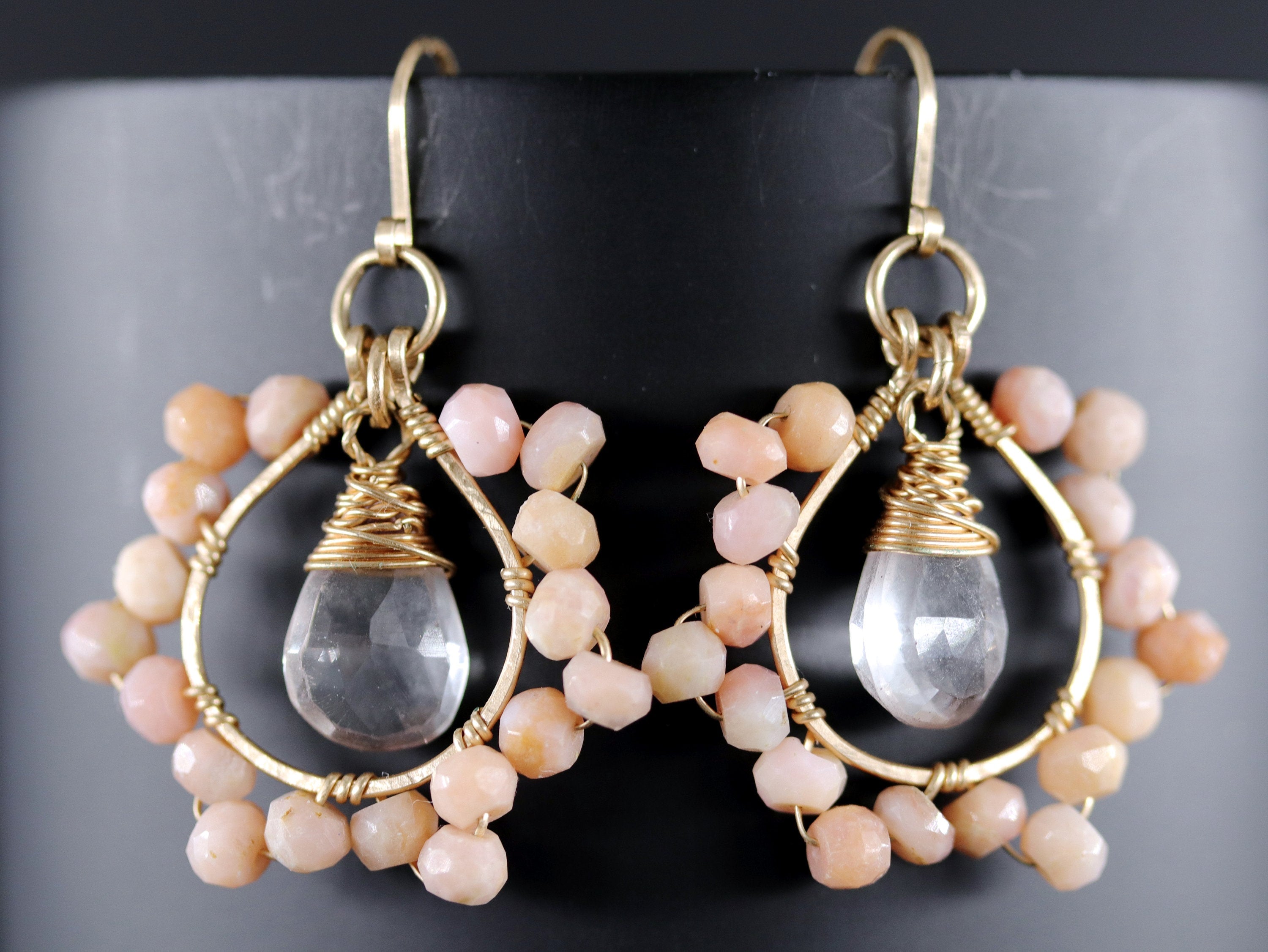 Pink Opal Teardrop Floral Gemstone Earrings, 14K Gold Filled Garden Wedding