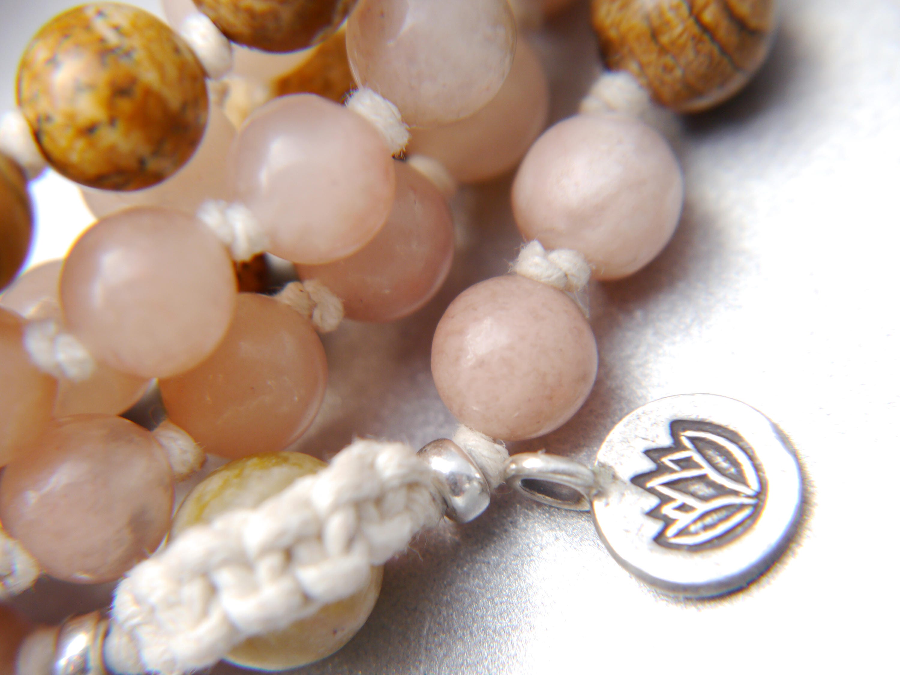 Picture Jasper Pink Aventurine 108 Mala , Hand Knotted , Tibetan Prayer Beads