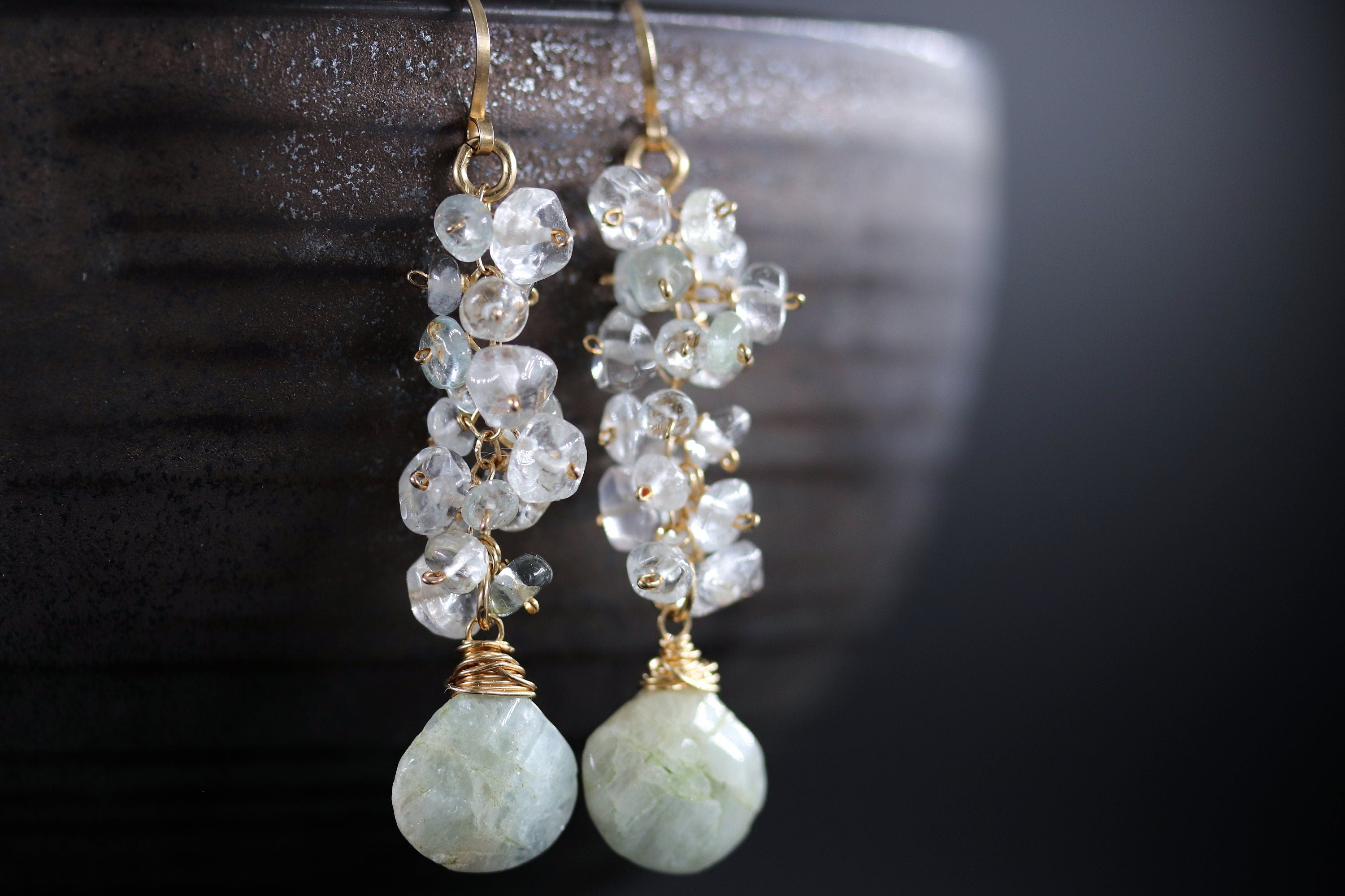 Aquamarine Cluster Floral Gemstone Earrings, 14K Gold Filled Garden Wedding