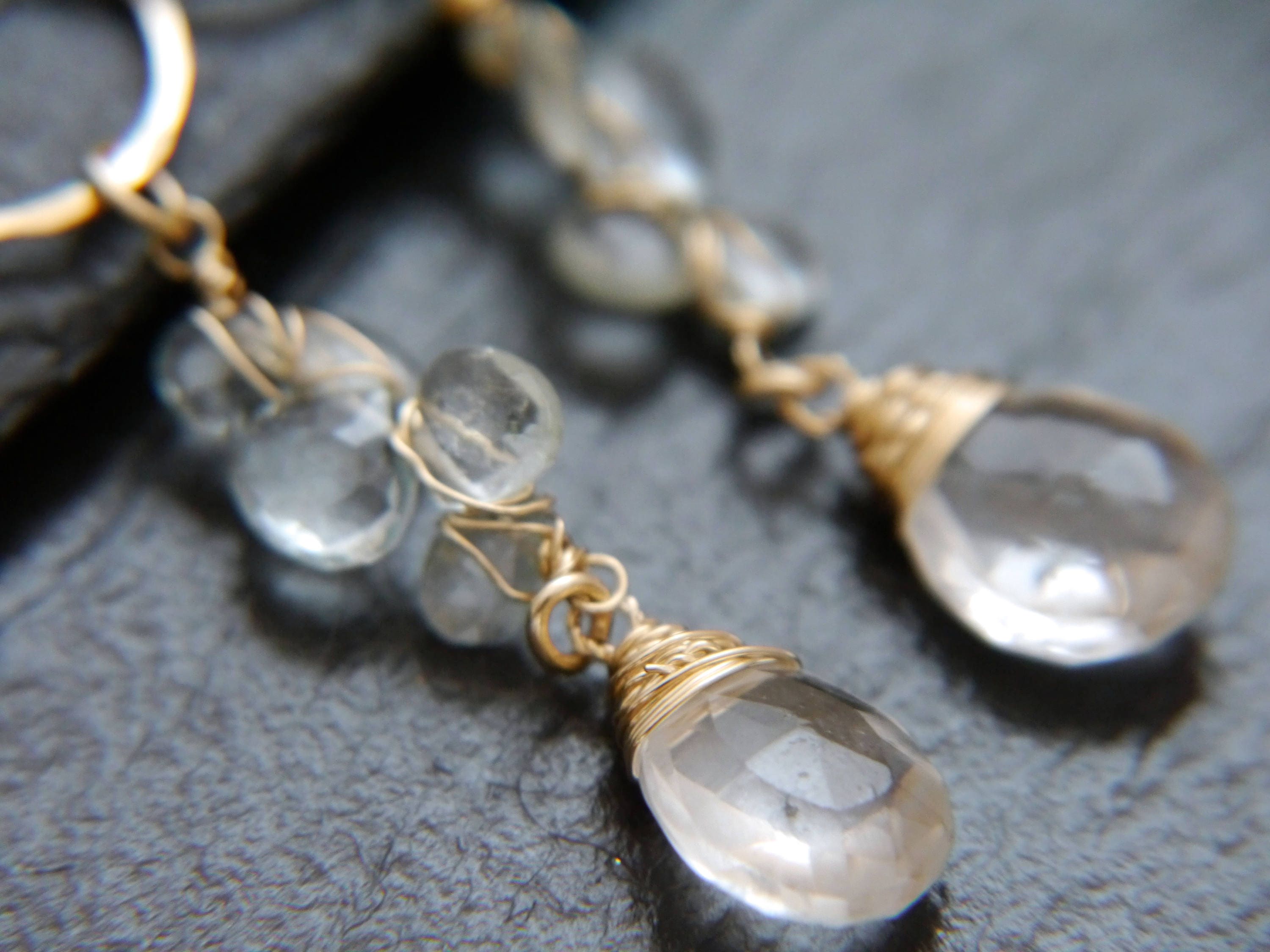 Aquamarine Chandelier Floral Long Dangle Gemstone Earrings, 14K Gold Filled Bridal