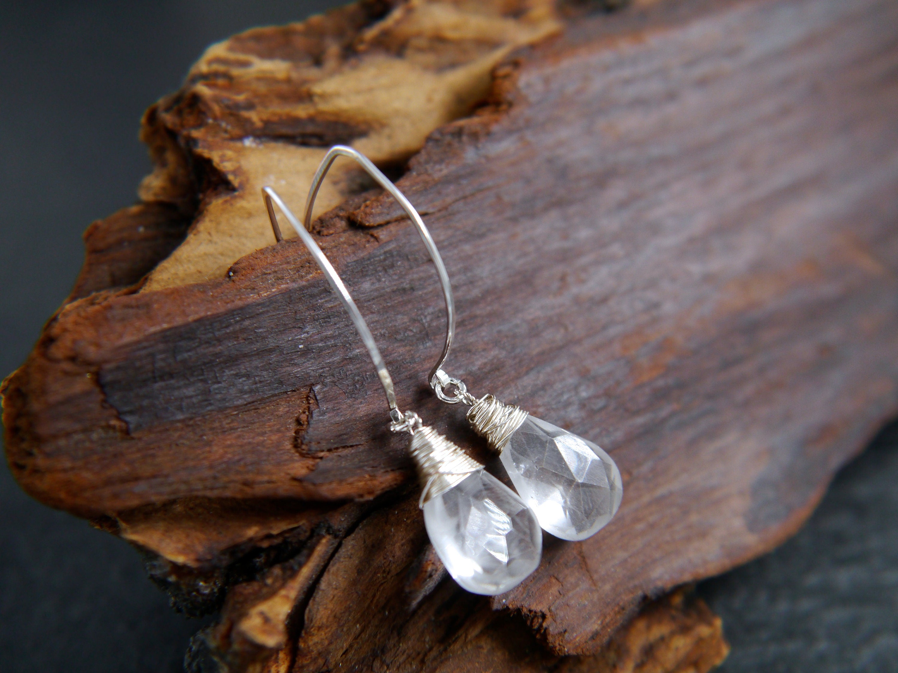 Clear Quartz Hoop Gemstone Earrings, Sterling Silver