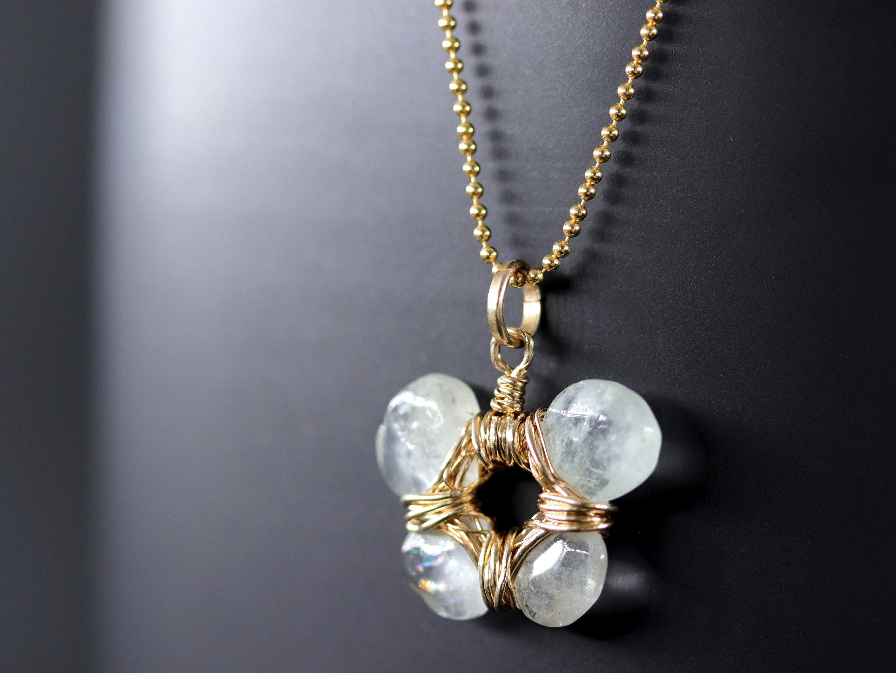 Aquamarine Flower Pendant Gemstone Necklace, 14K Gold Filled Bohemian Bride
